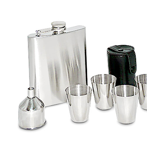 DeLuxe-Edelstahl-Flachmann-Set-Taschenflasche-4-Becher