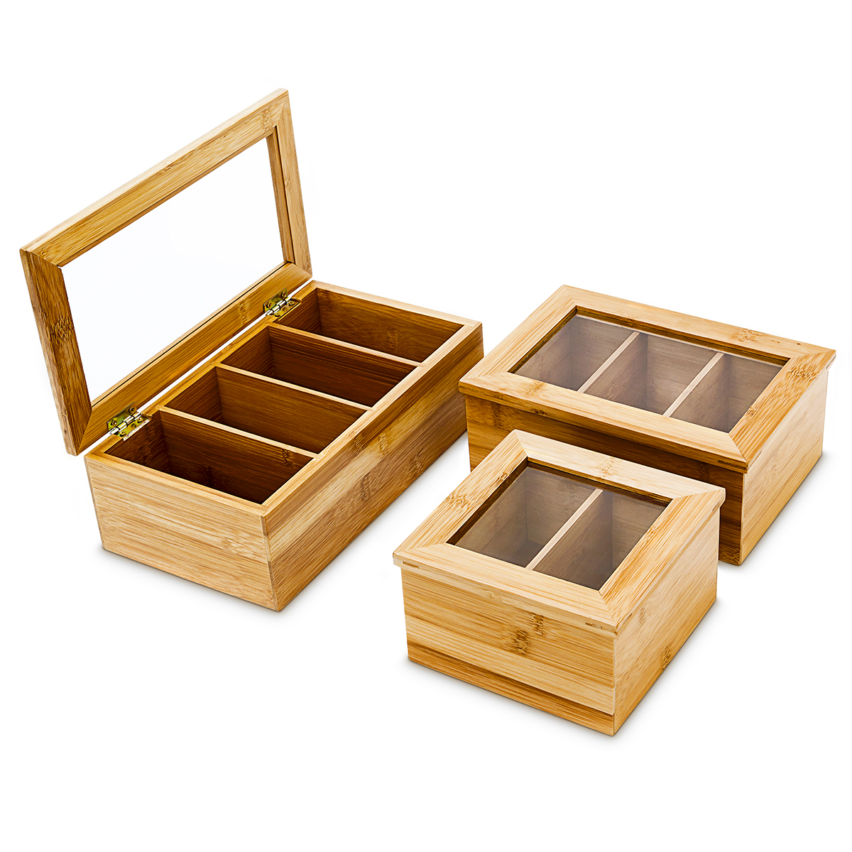 Teebox Teekiste Bambus 2-4 Fächer Sichtfenster Teedose Holz Teekasten ...