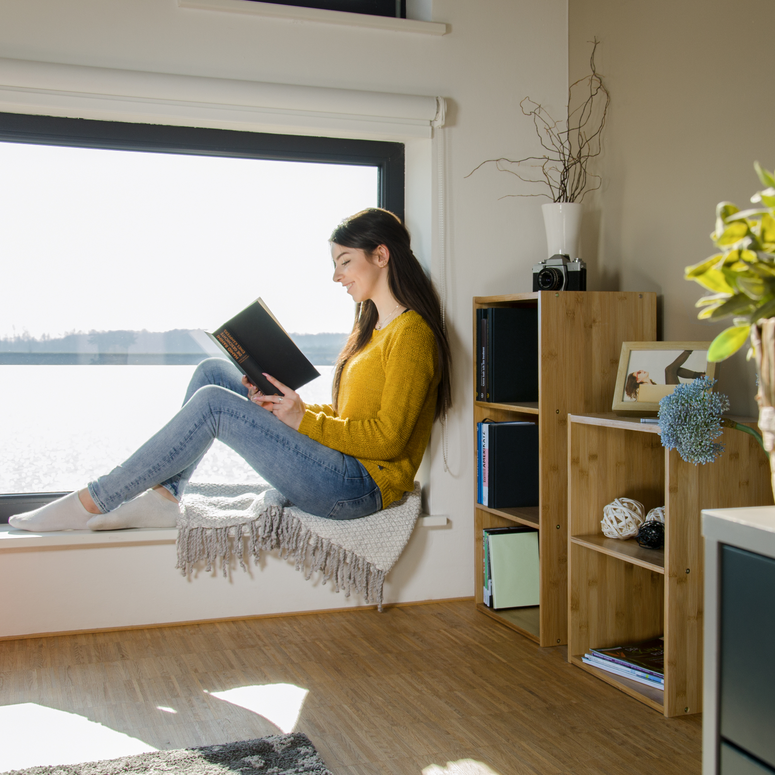 Bücherregal Bambus 2-4 Ablagen als Büroregal Standregal Holz massiv Aktenregal