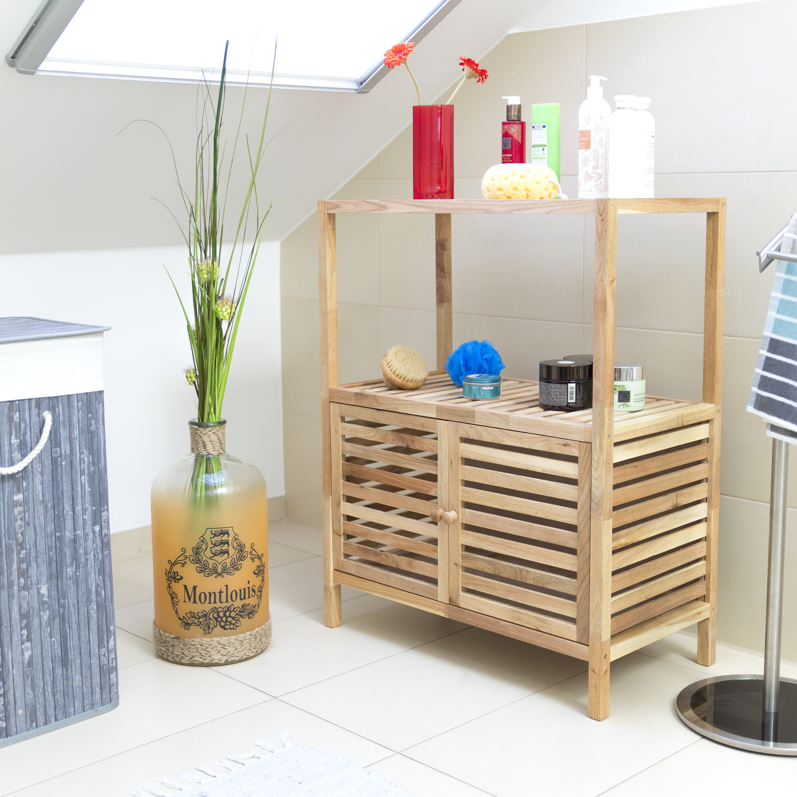 Allzweckregal breit Badschrank Holz Badregal Walnuss mit Schranktür Holzregal