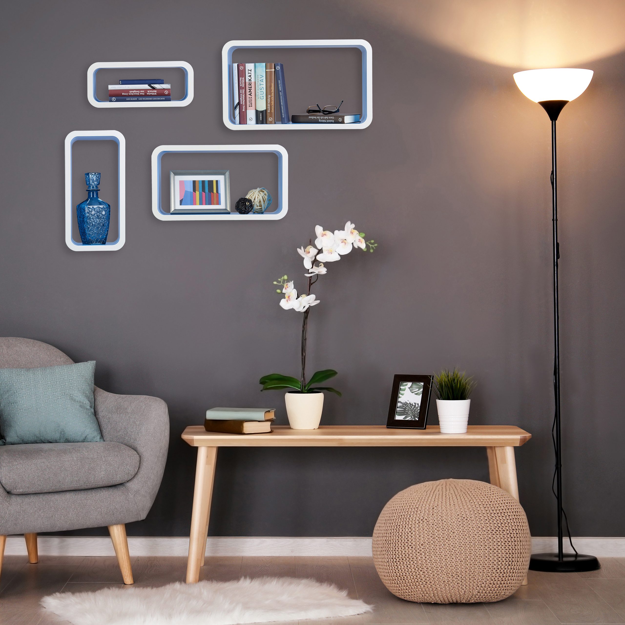 Hängeregal 4er Set Bücherregal CD-Regal Holz Wandboard Wandregal MDF Würfelregal