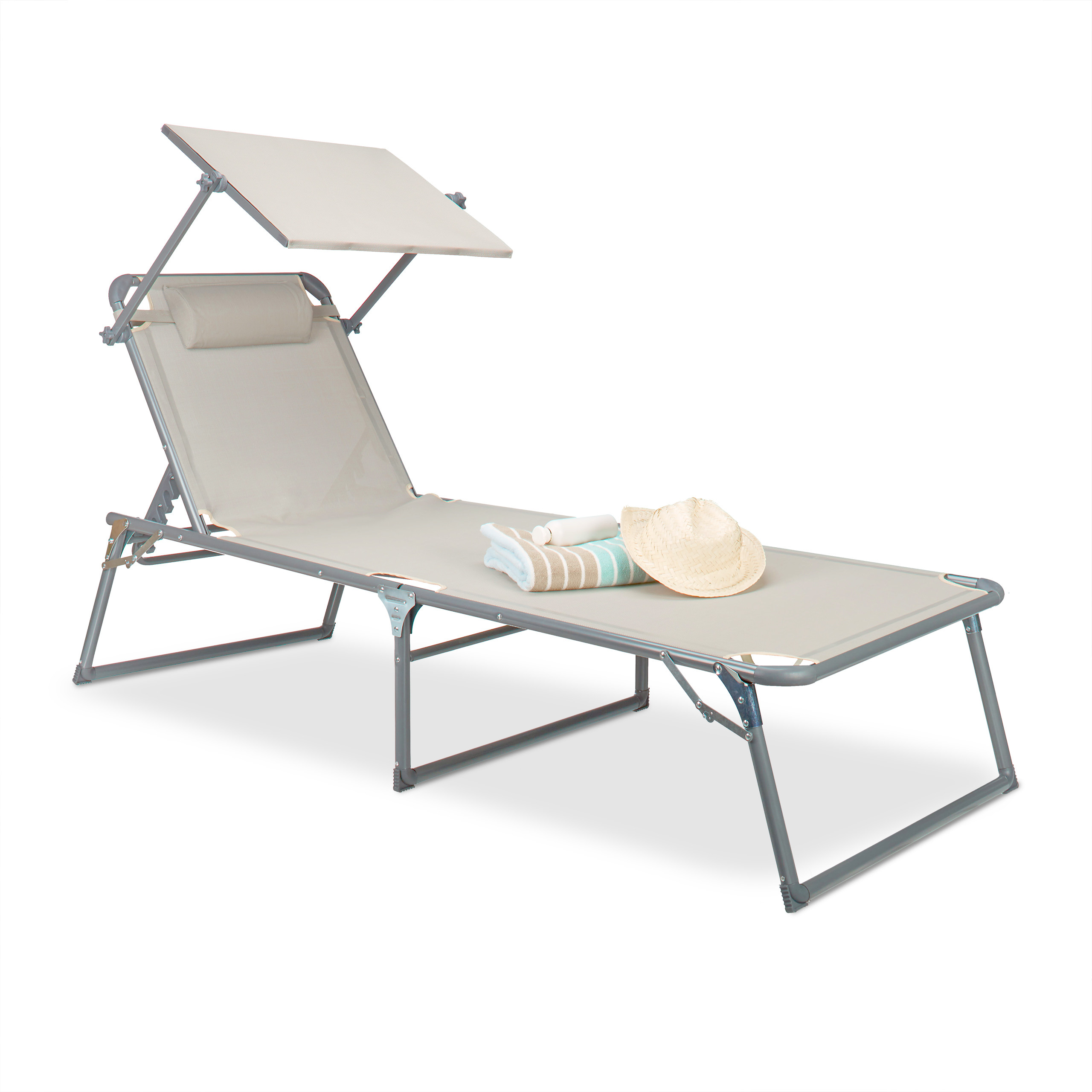 Sonnenliege mit Dach Gartenliege Campingliege Strandliege Sonnenschutz Liege