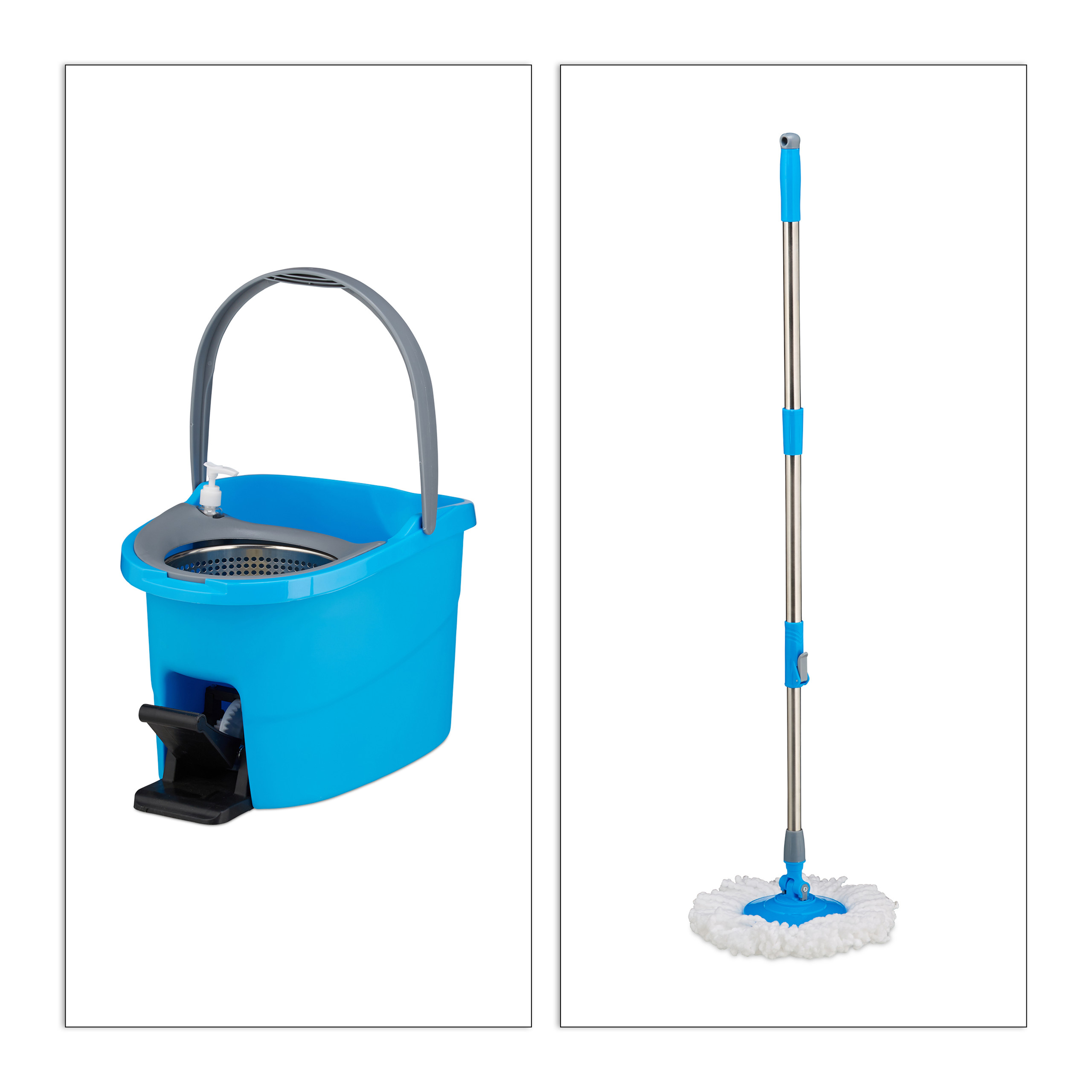 Wischmop mit Eimer Wischer Mop Bodenwischer Wischbezug Teleskopstange Schleuder
