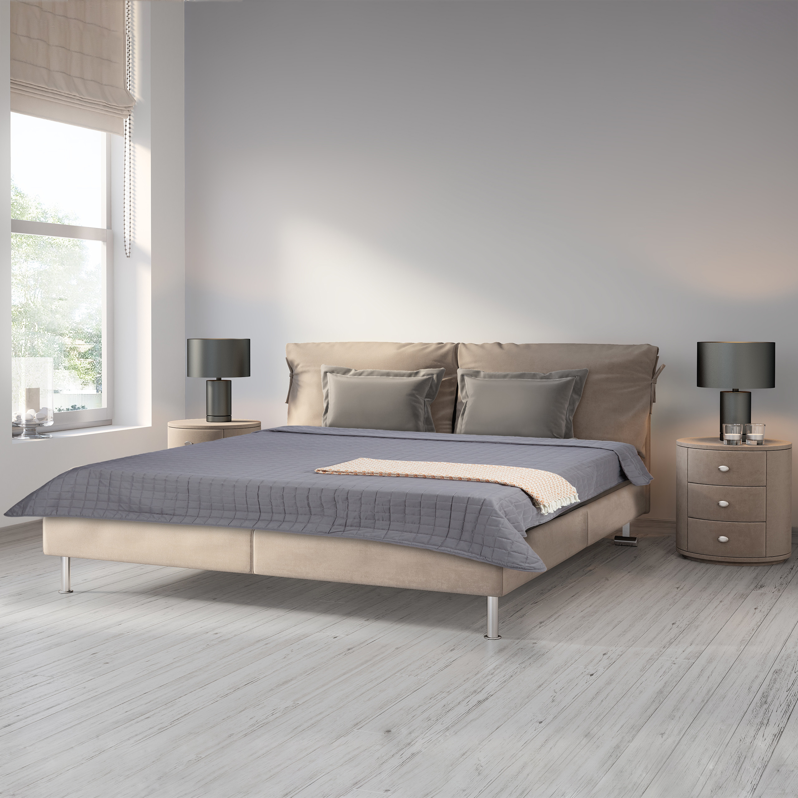 Tagesdecke grau Kuscheldecke Polyester Couchdecke Schlafdecke Überwurf gesteppt