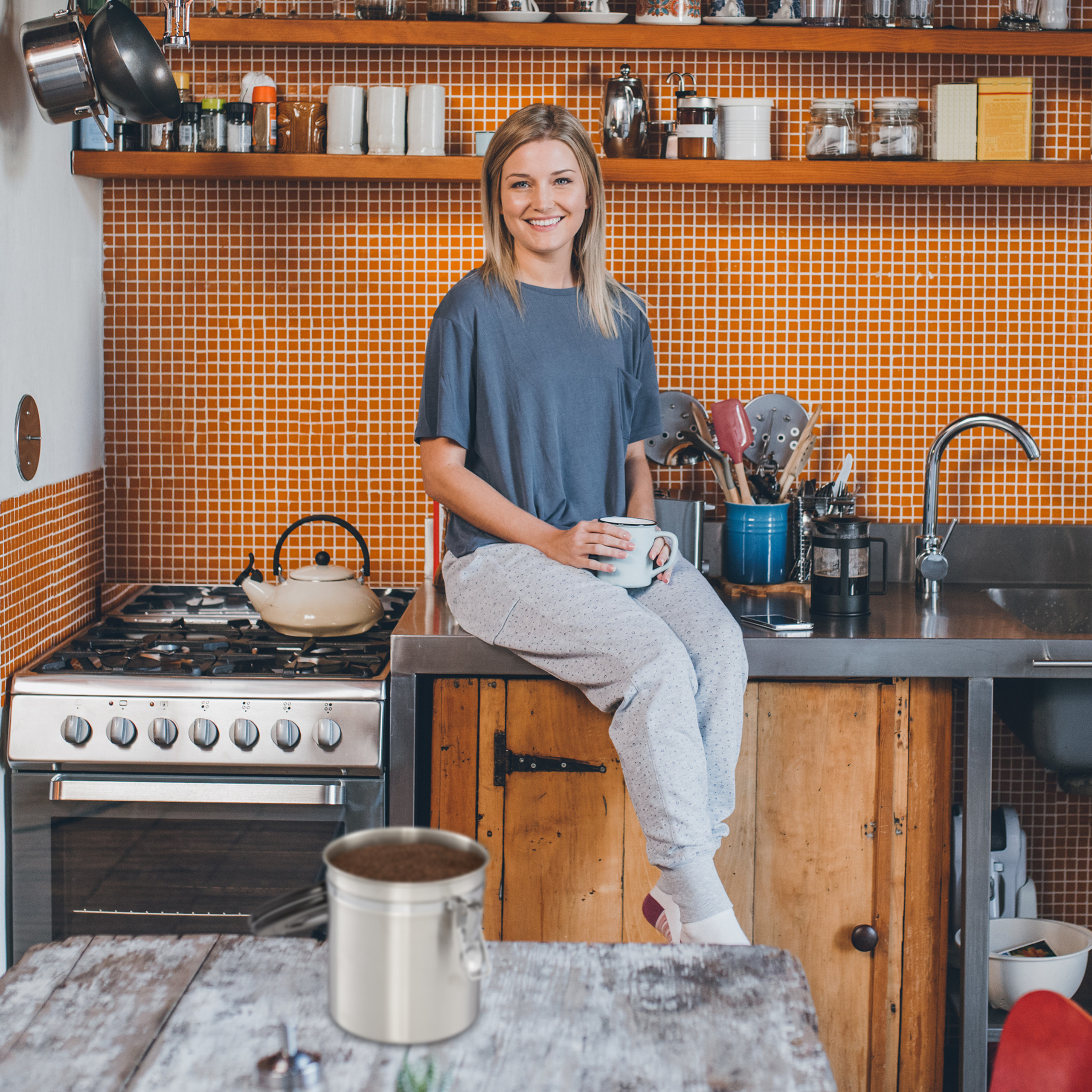 Kaffeedose silber Aromadose Kaffeebehälter Vakuumdose Kaffeepulverdose luftdicht
