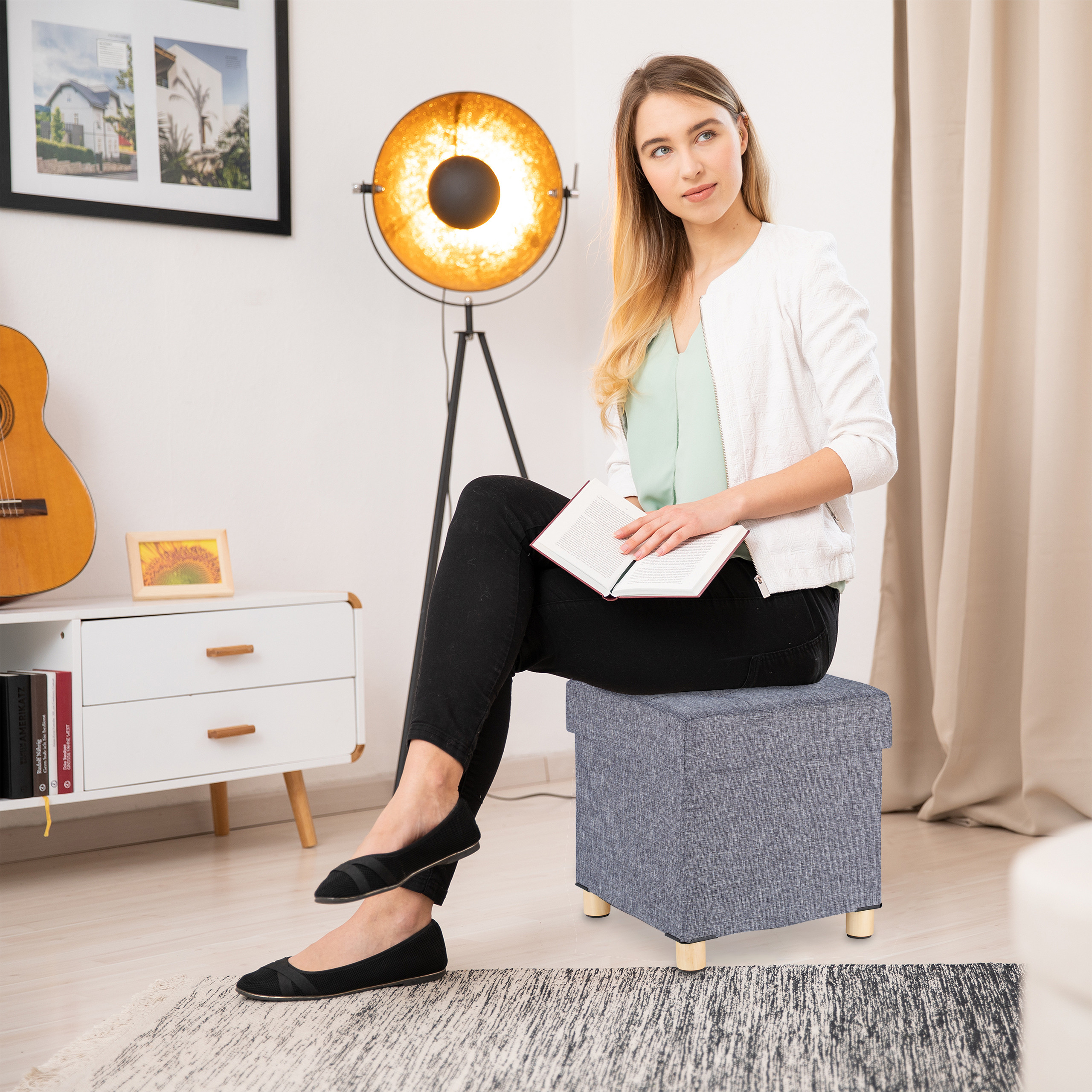 Stauhocker Polsterhocker Sitzhocker mit Stauraum Sitzwürfel Hocker Fusshocker