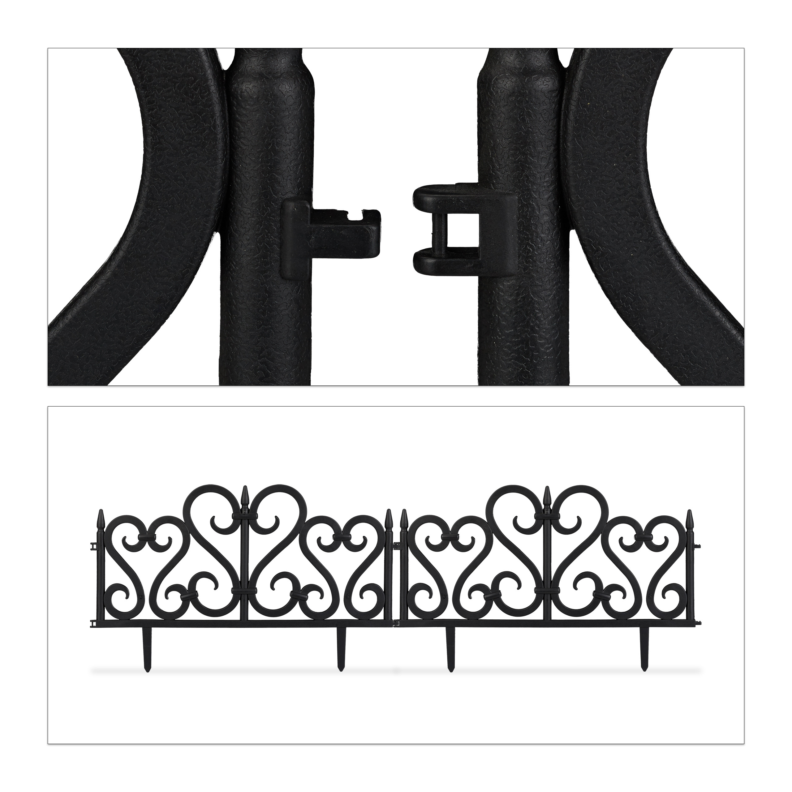 Rasenzaun Beetbegrenzung schwarz 4-teiliges Beetzaun Set Dekozaun Ornament