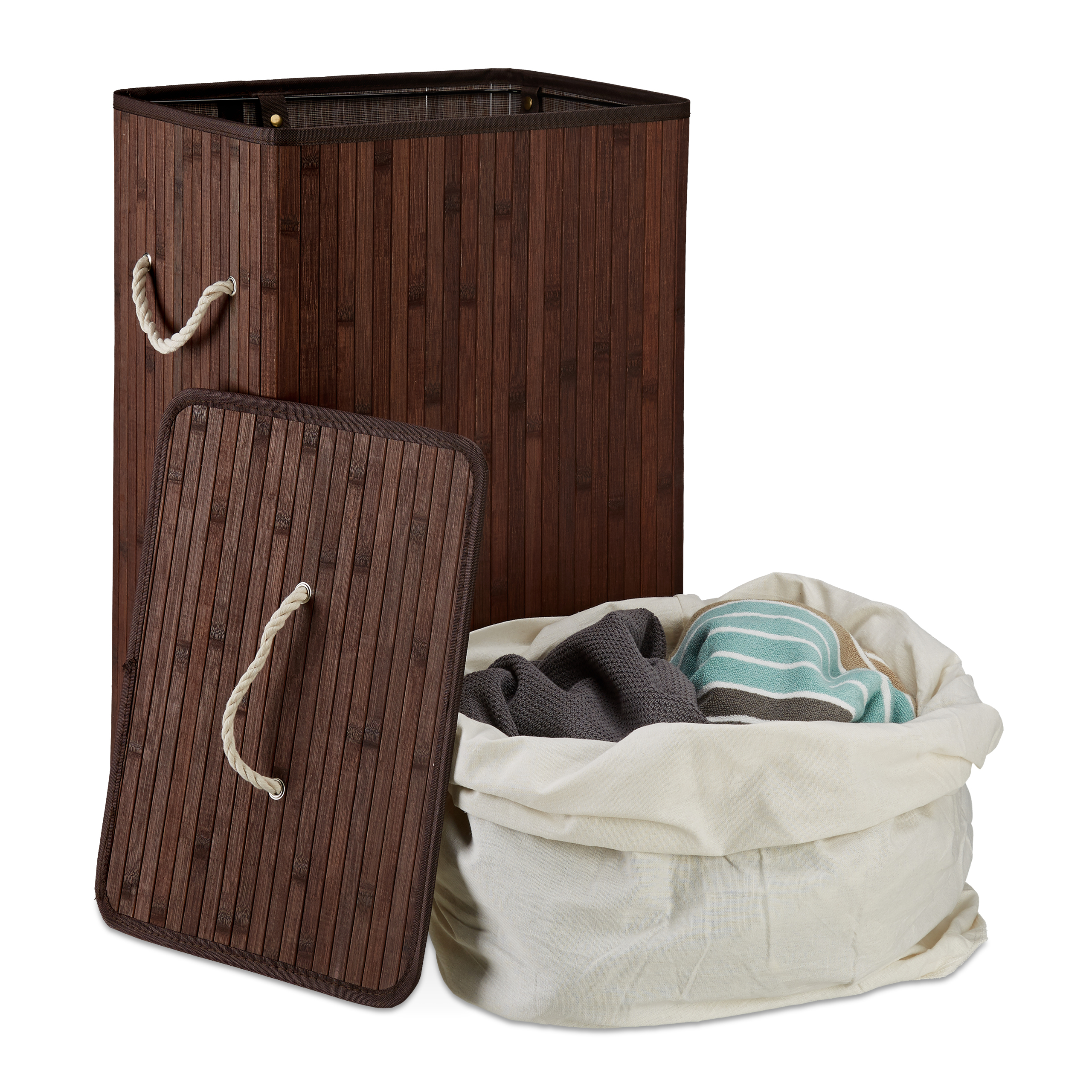 Wäschekorb Bambus eckig zum Falten 65cm hoch Wäschetruhe Wäschesammler