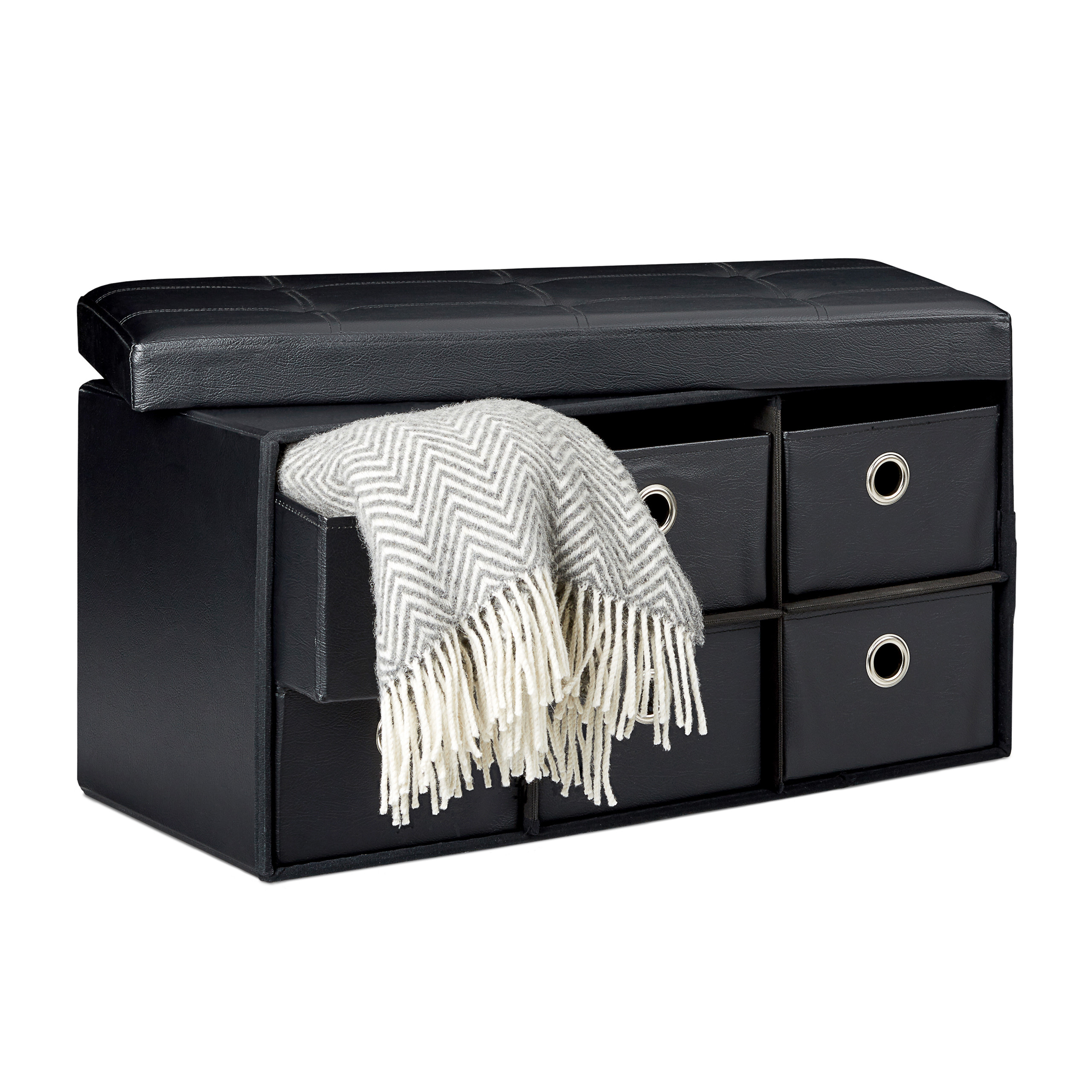 Sitzbank mit Stauraum 6 Fächer Sitzhocker Ottomane Kunstleder Sitztruhe