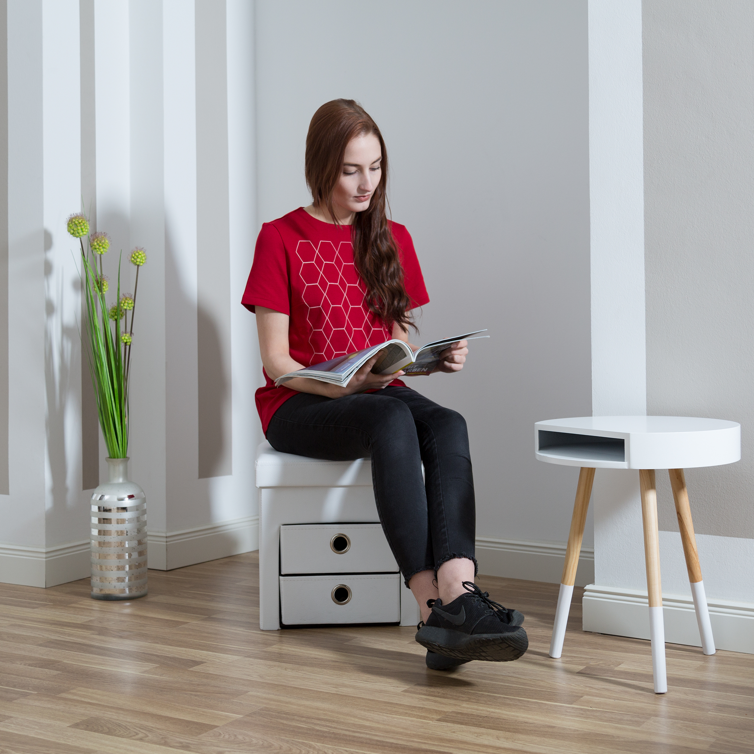 Faltbarer Sitzhocker 2 Fächer Körbe Kunstleder 38 cm Aufbewahrungsbox