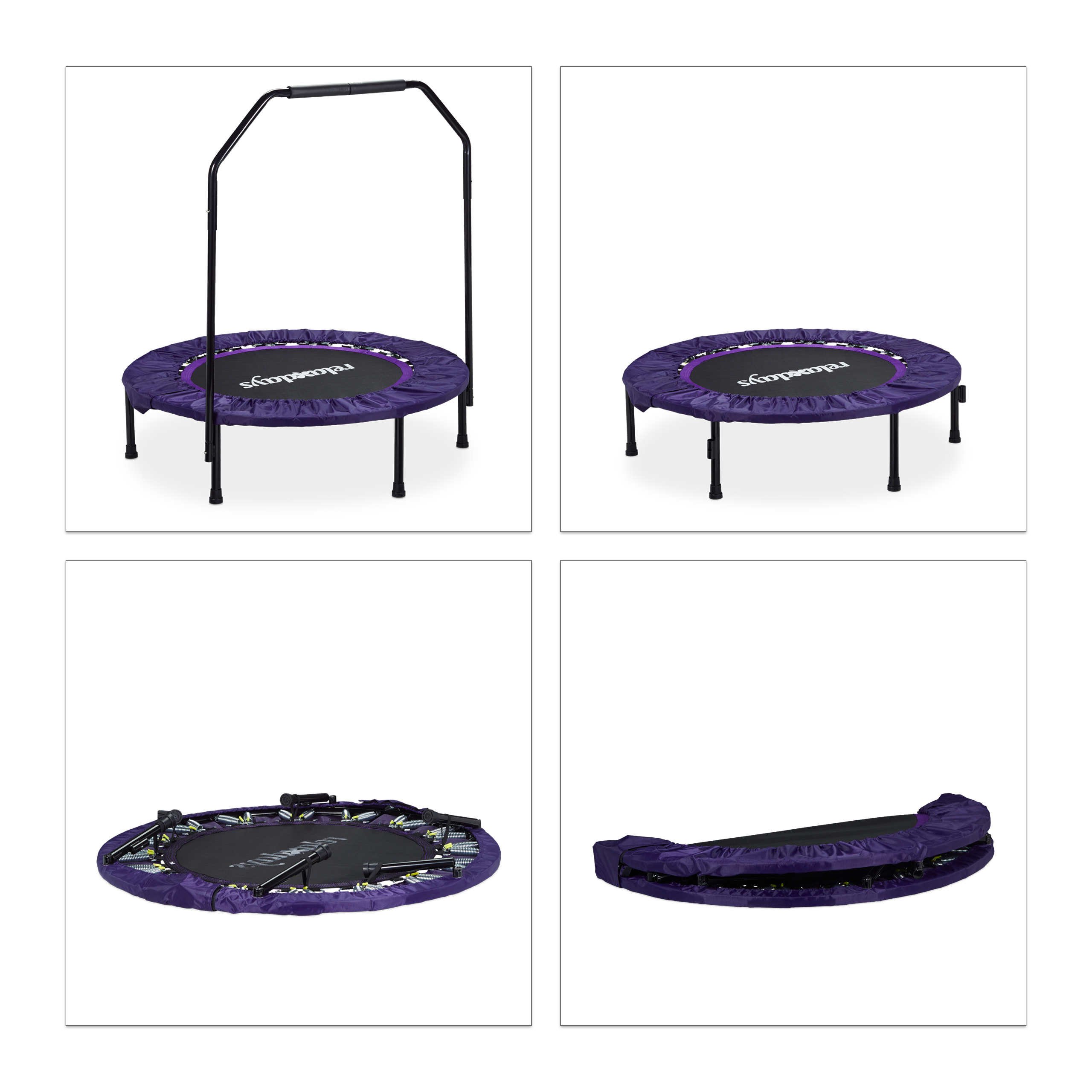 Trampolin faltbar mit Haltestange, Indoor Trampolin, schwarz-lila, max