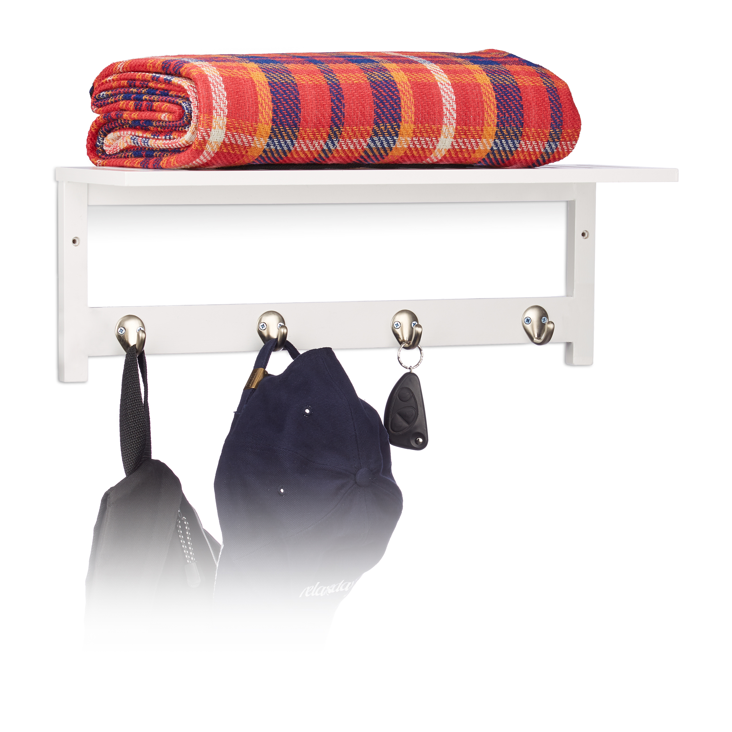 Wandregal mit 4 Haken Wandgarderobe Flurgarderobe Hakenleiste Handtuchhalter