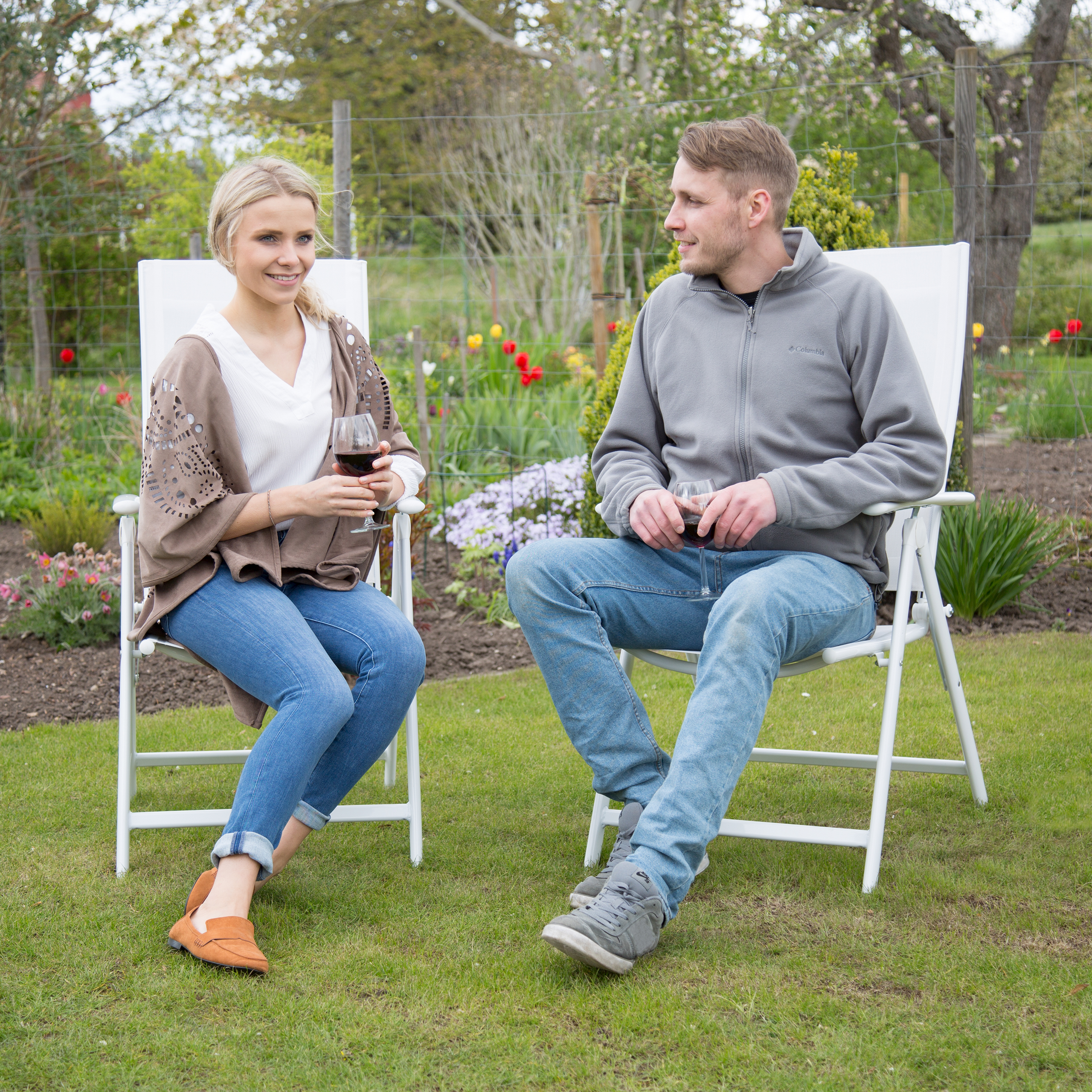 Gartenstuhl Alu klappbar Metall Gartenmöbel 2er Set Klappstuhl weiß