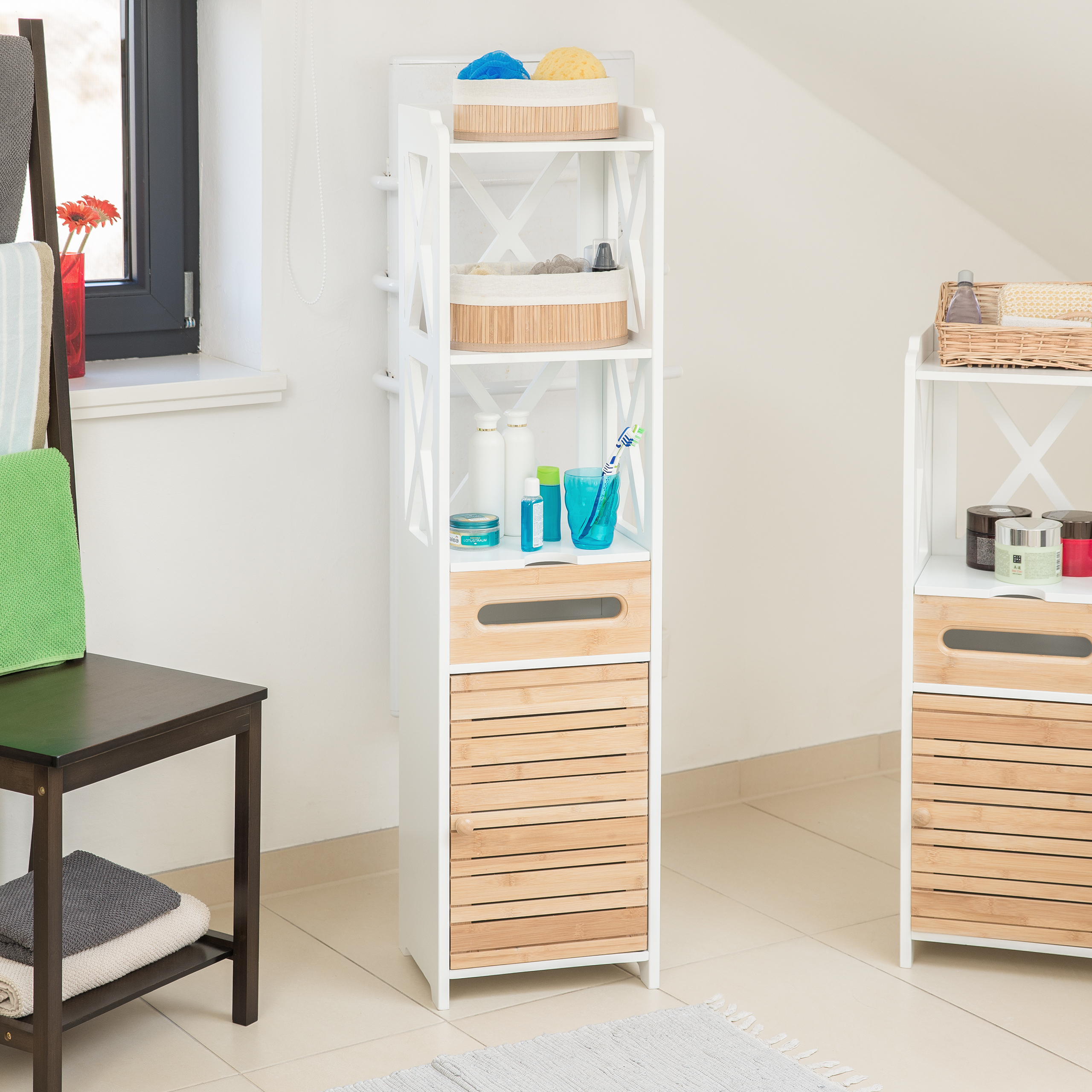 Beistellschrank groß, Mehrzweckschrank schmal, Badregal, Küchenschrank