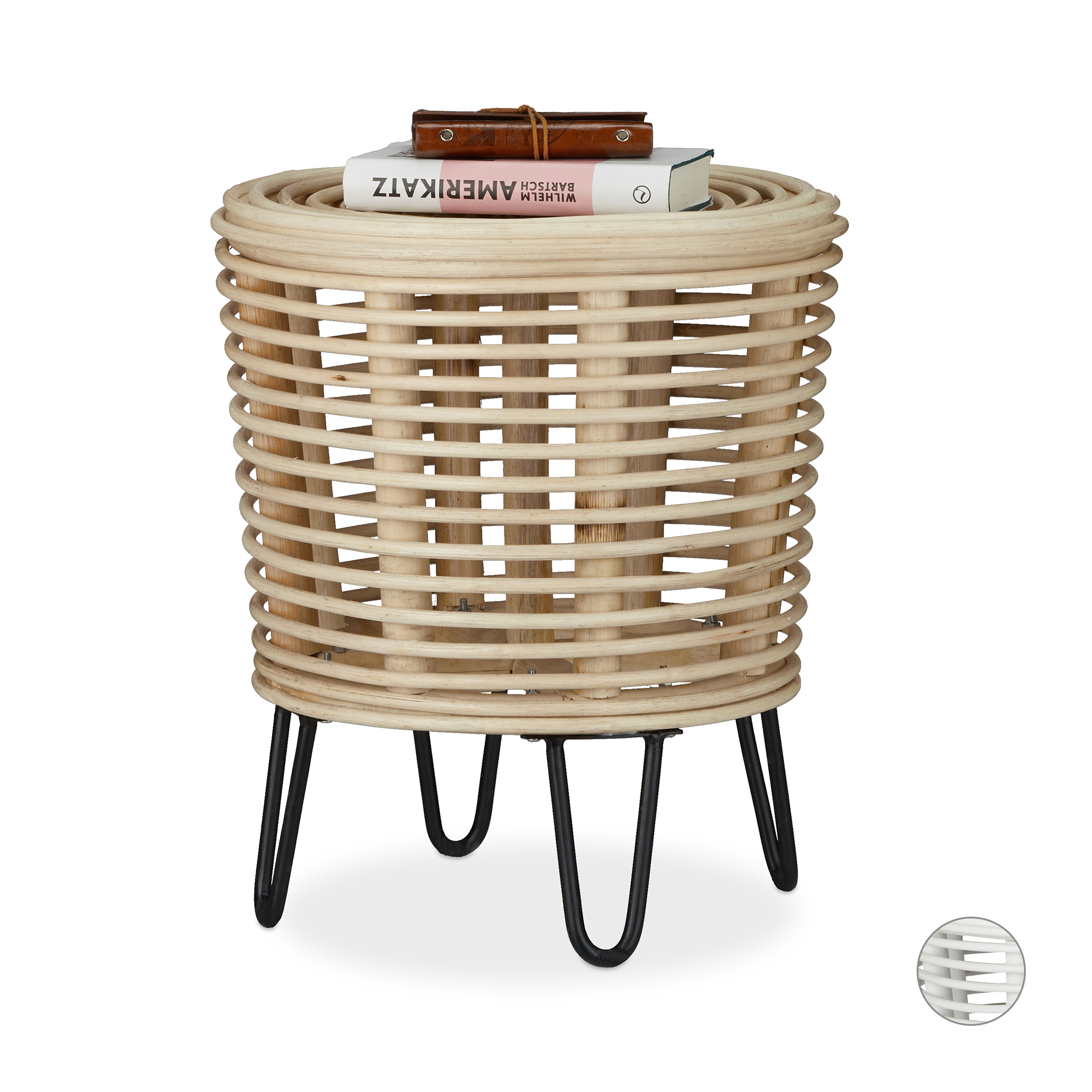 Sitzhocker Rattan, Schemel rund, Design Holzhocker, Fußablage, Geflecht