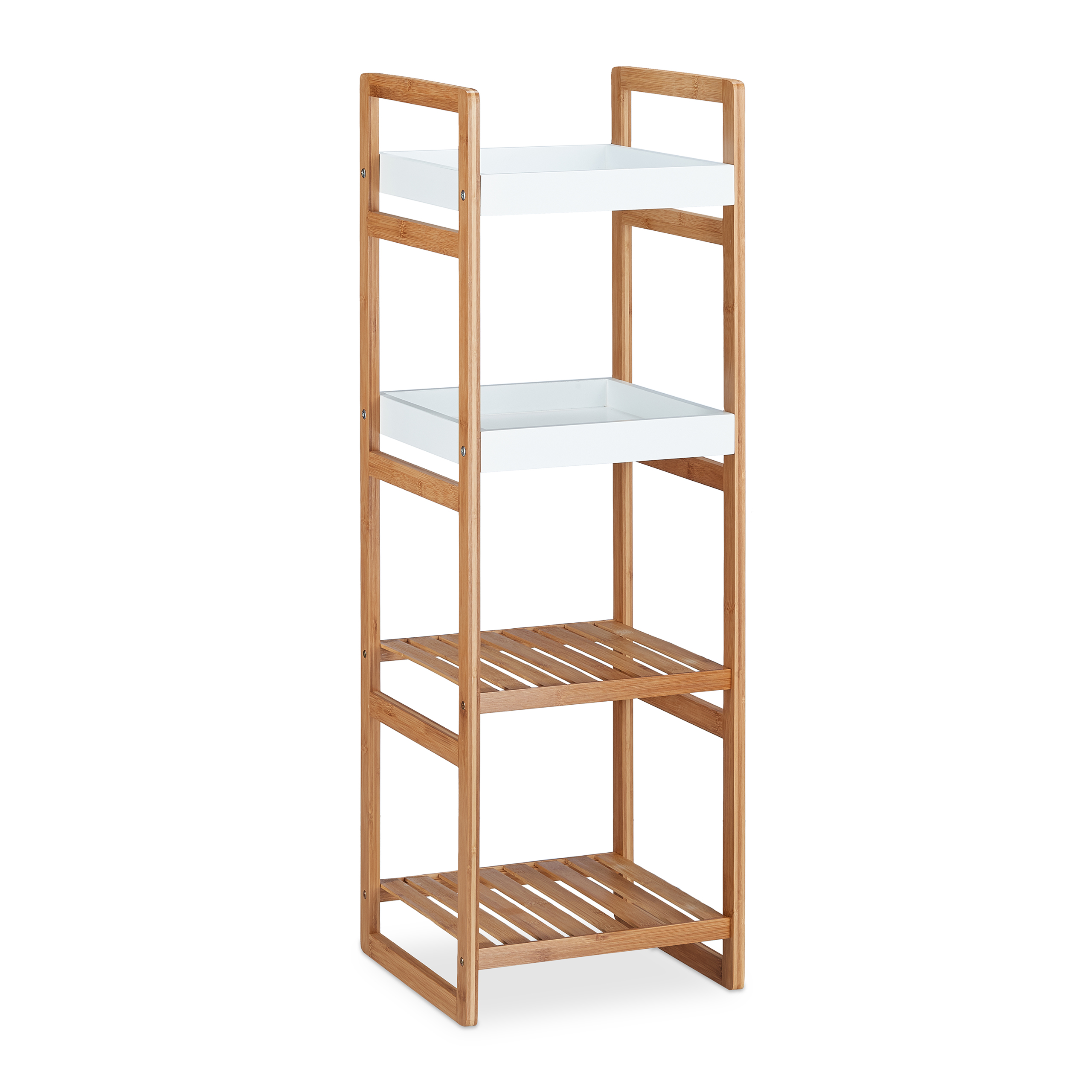 Standregal Bad mit 4 Fächern, offenes Küchenregal Bambus