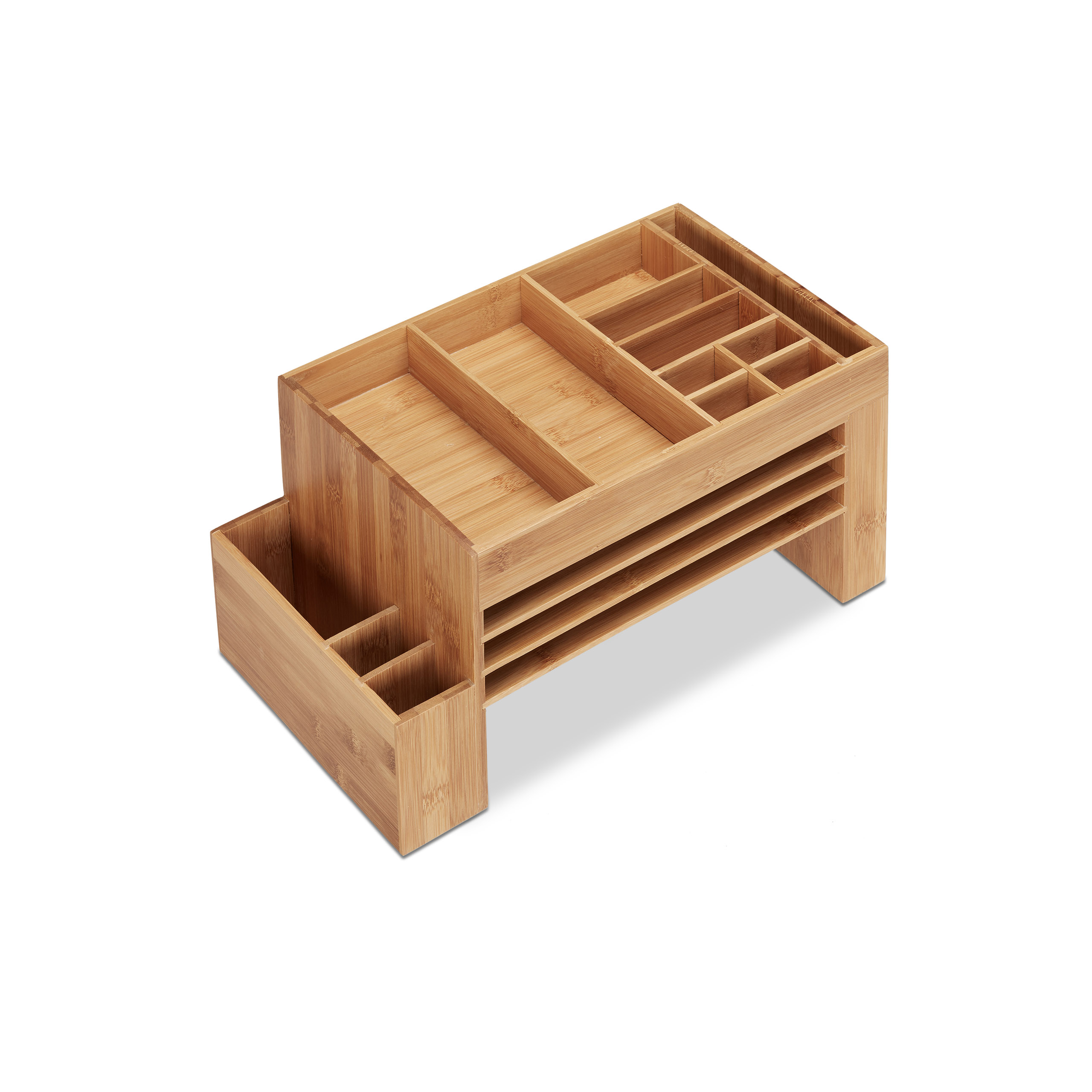 Schreibtisch-Organizer Bambus, Aufbewahrungsbox Briefablage groß für