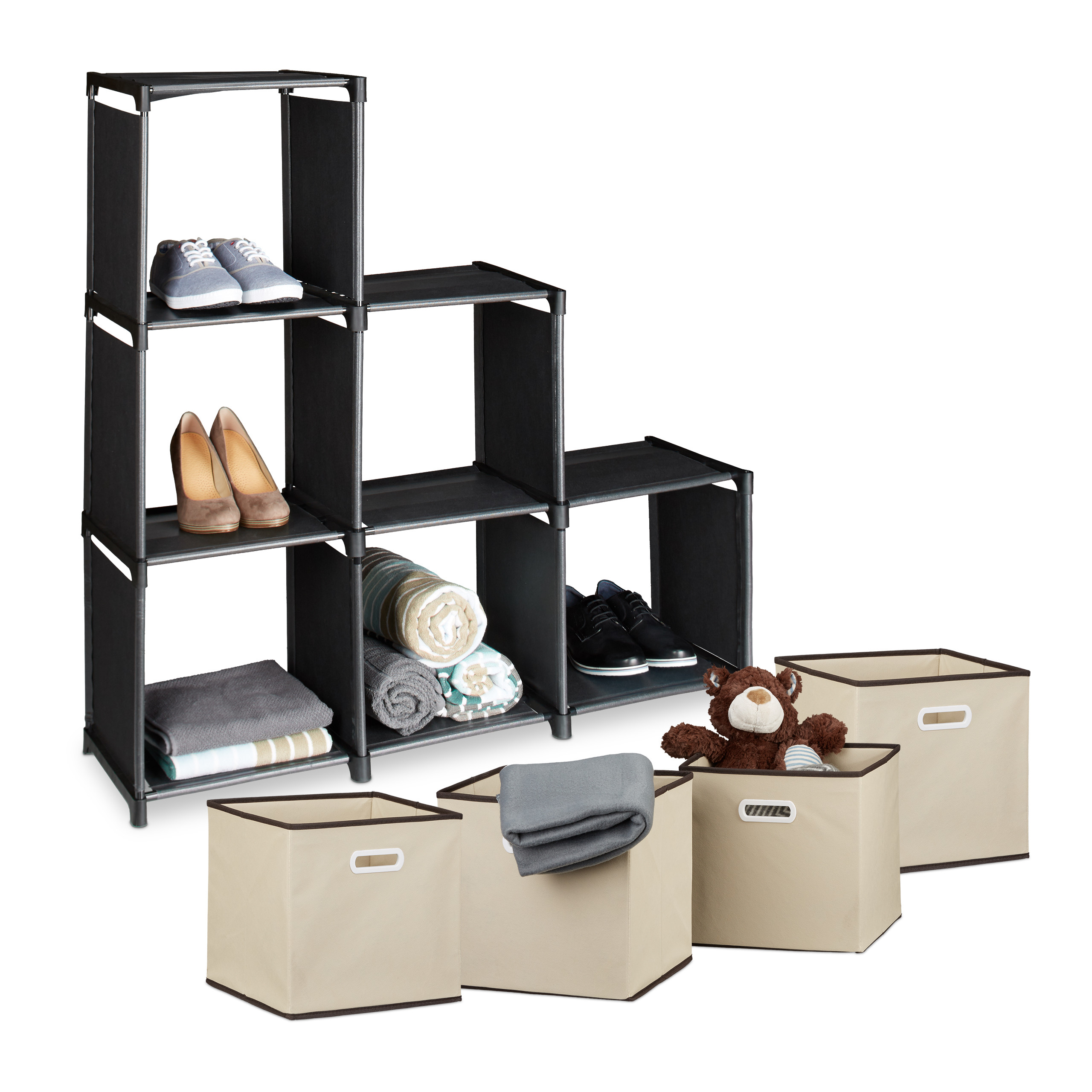 5 teiliges Aufbewahrungs Set, Stufenregal 6 Fächer, Stecksystem, 4