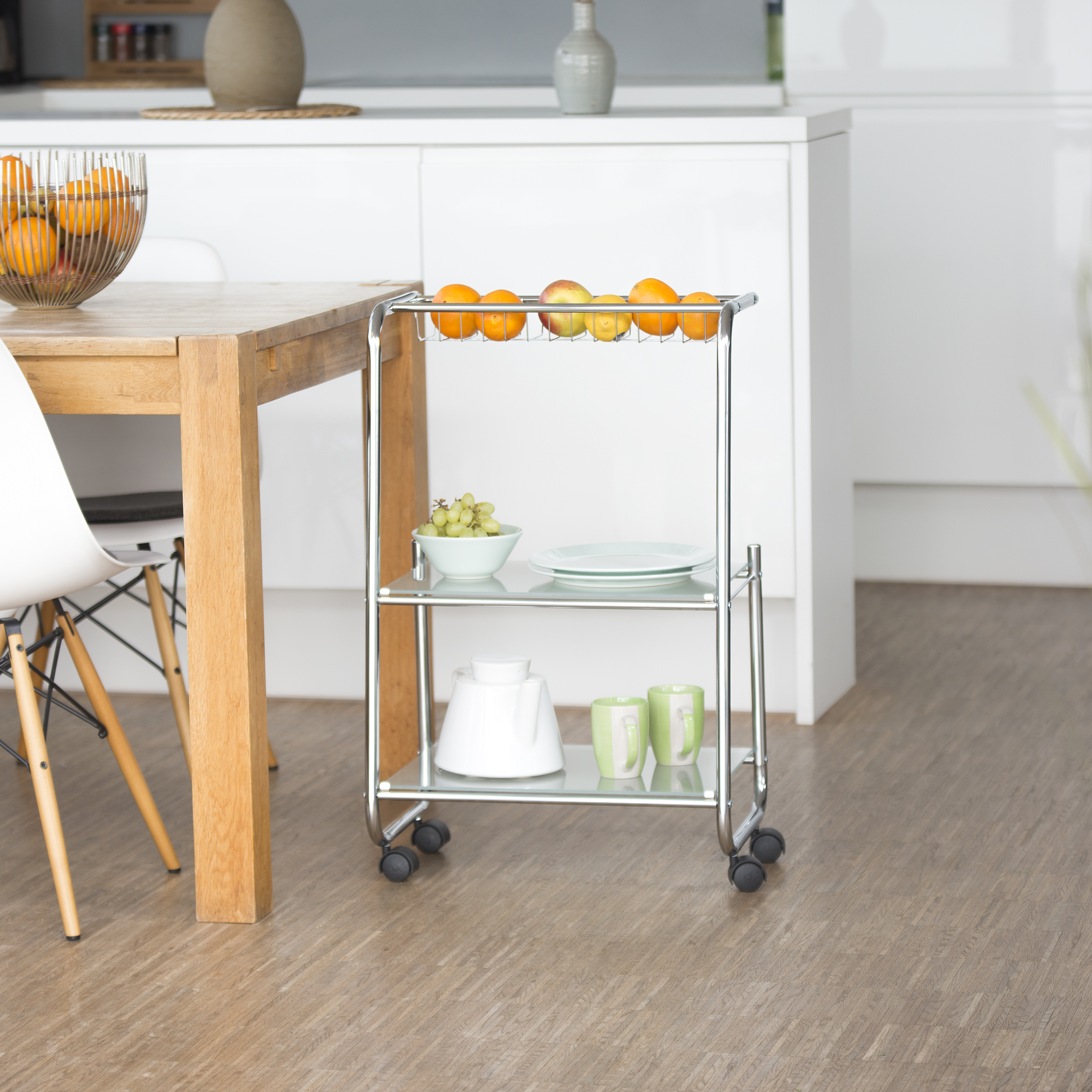 ZOLTA Bambus Rollwagen Mit 3 Ablagen - Schmaler Organizer 74,5×36×15 Cm