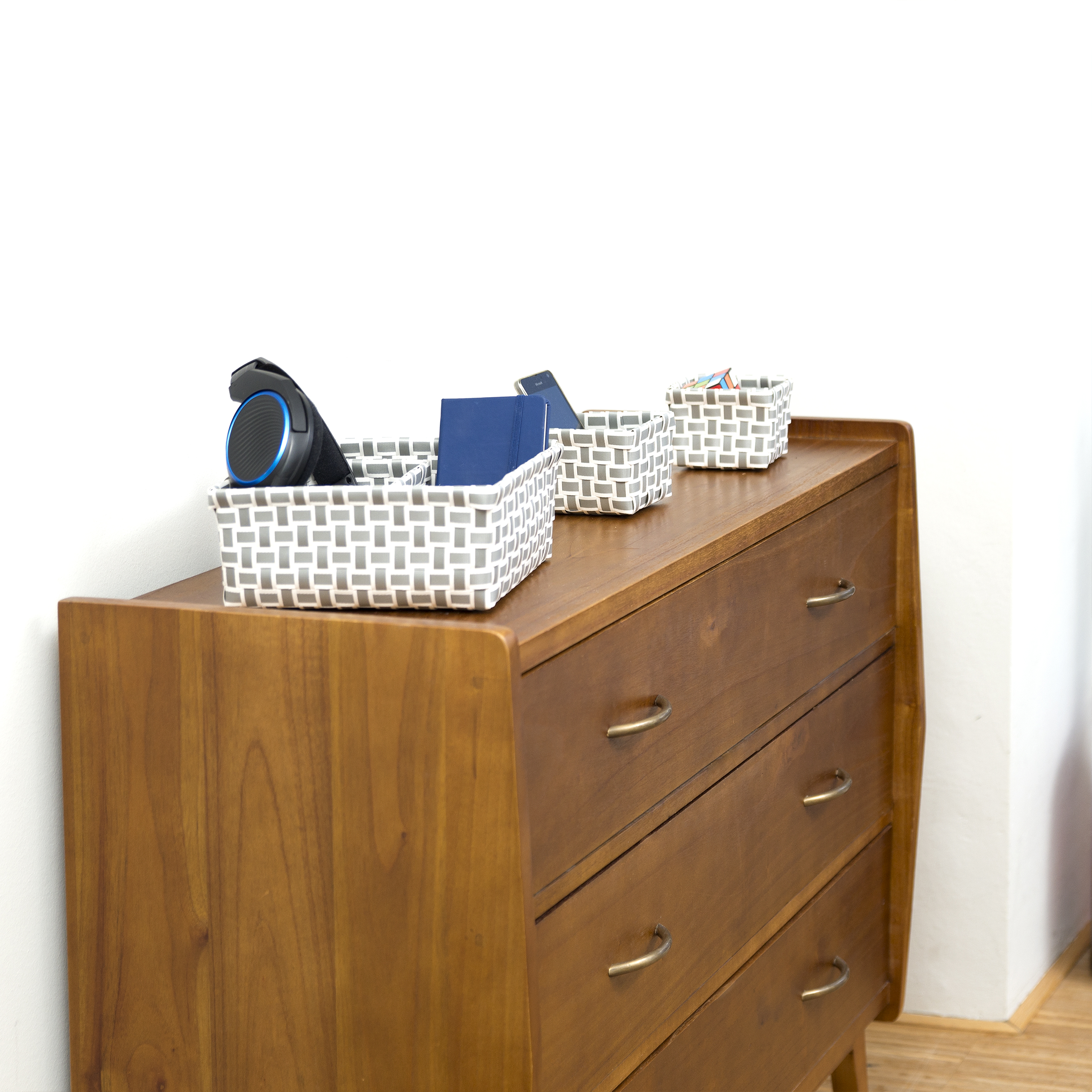 Aufbewahrungskörbe 4er Set geflochten Kunststoff Badkorb, Box Schwarz