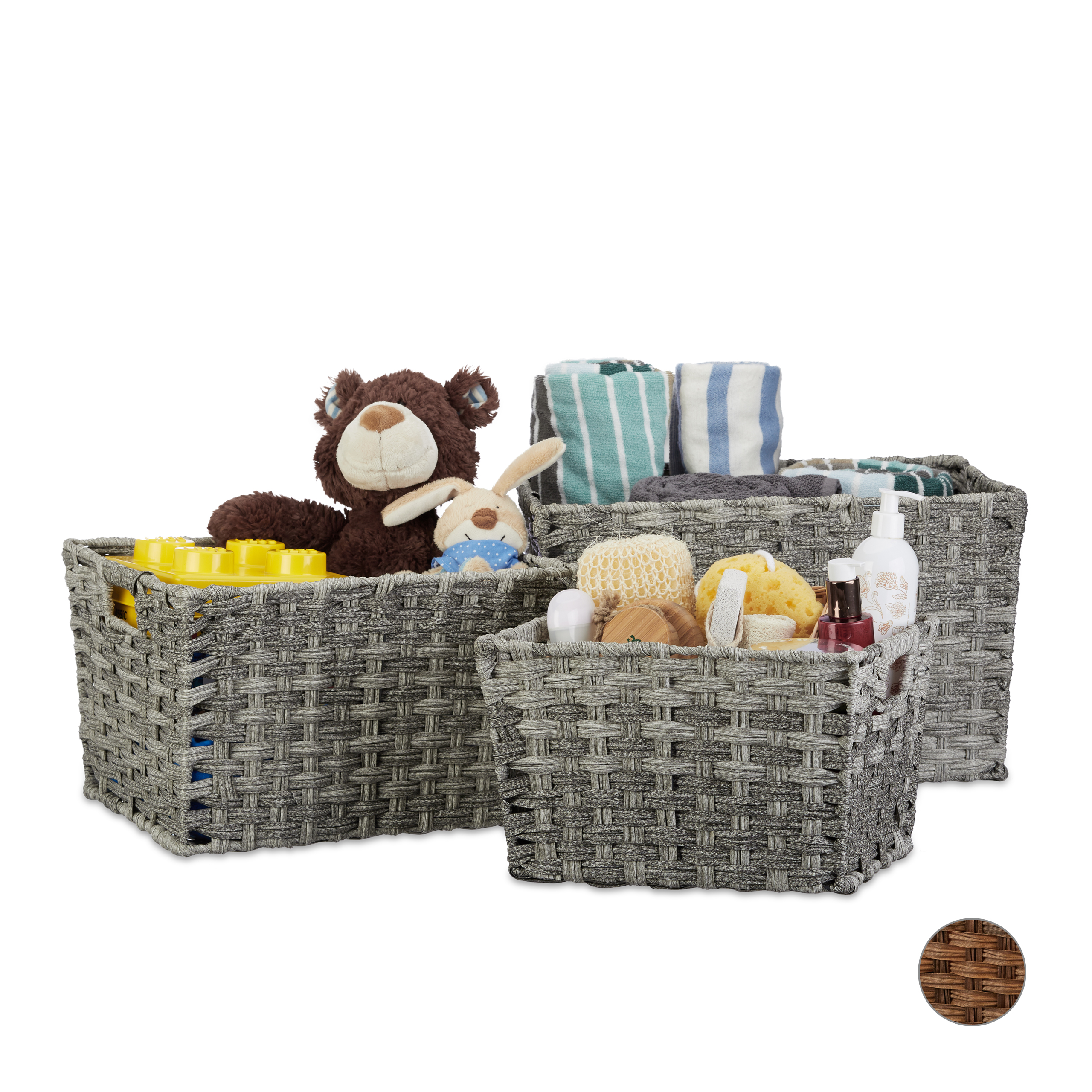 Aufbewahrungskörbe Set groß 3er Set geflochten Flechtkorb Regalbox