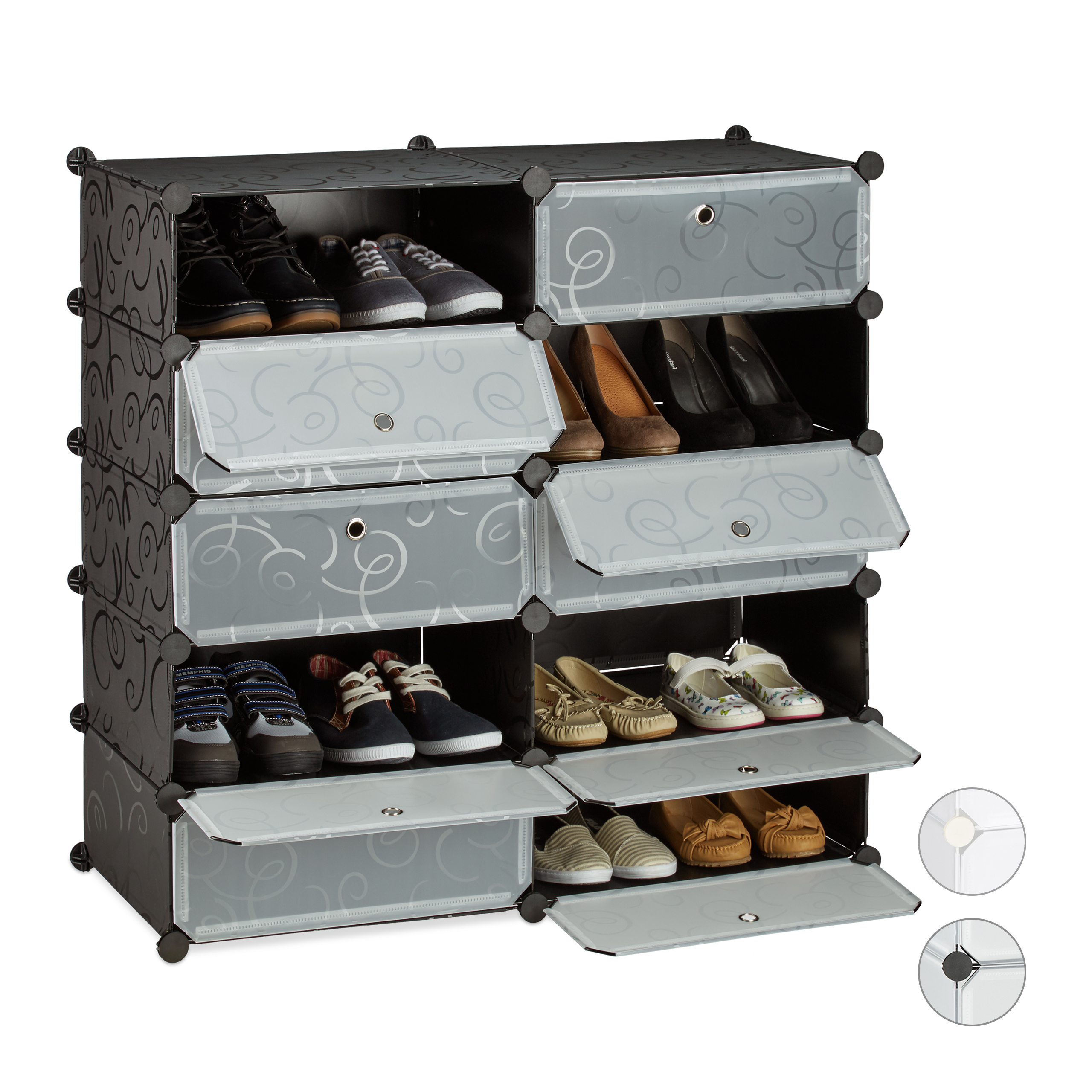 Zapatero con 10 compartimentos, Estantes con puerta, Grande, Modular