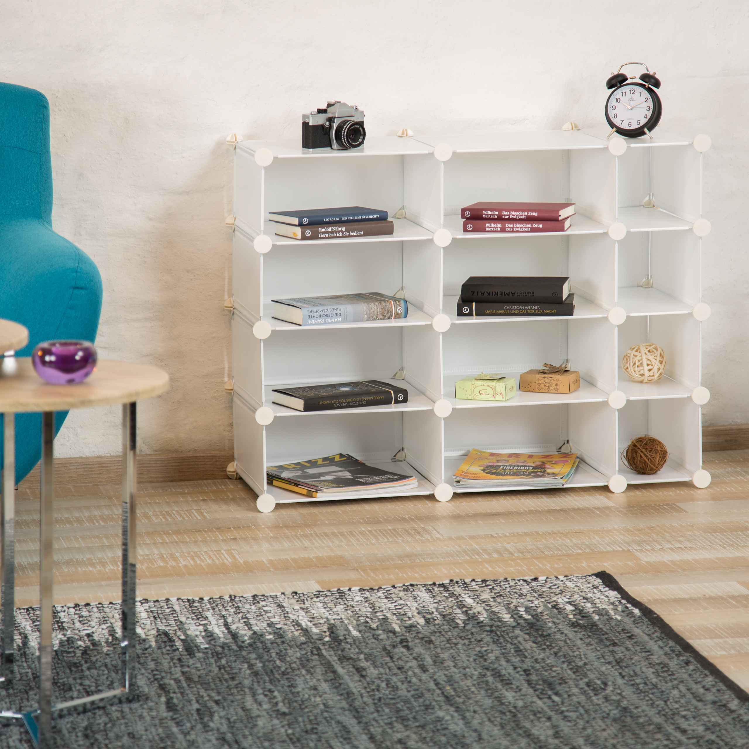 Regalsystem Steckregal 12 Fächer, flaches Plastik Regal, Allzweckregal