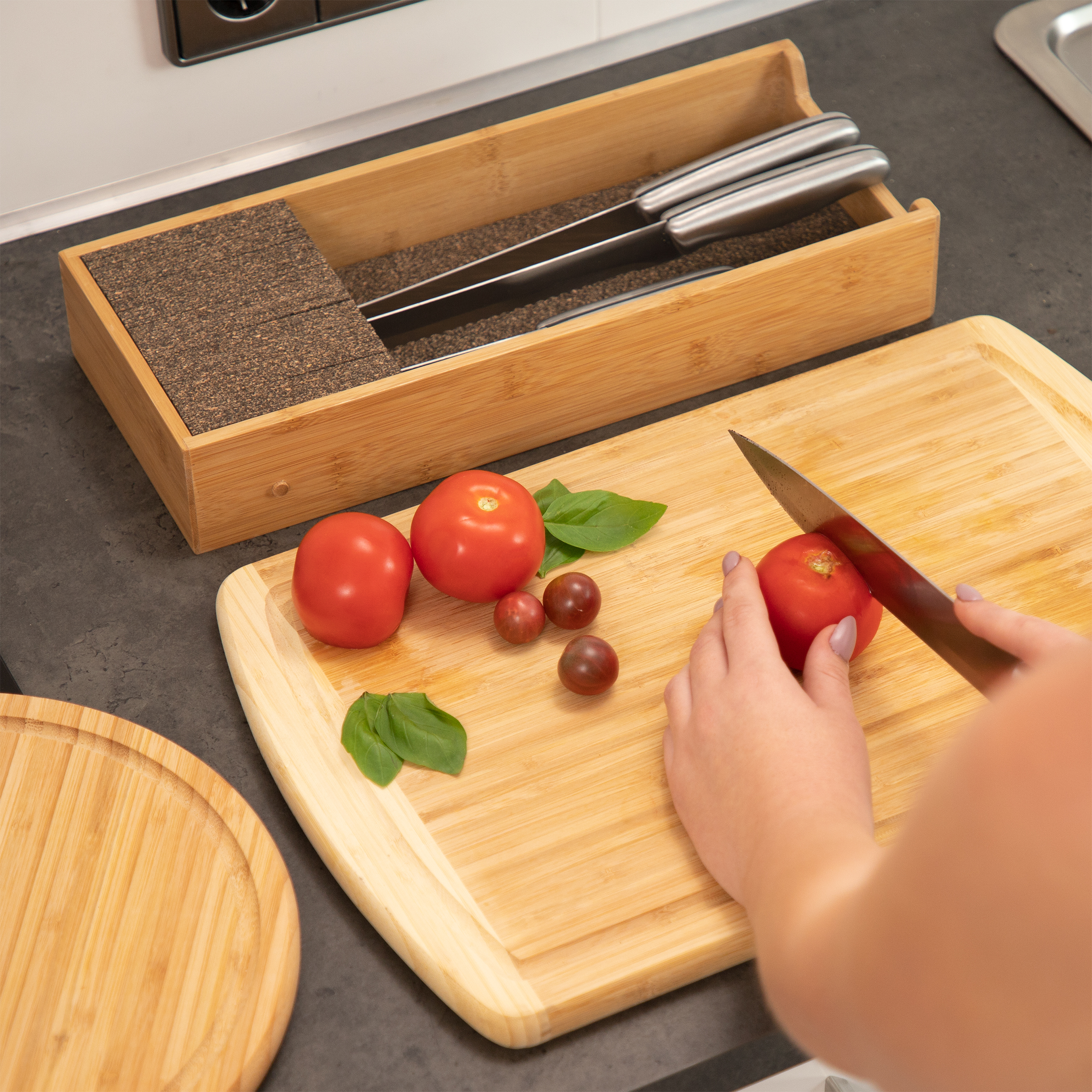 Soporte de cuchillos madera bloque de cuchillos uso cajones extensible