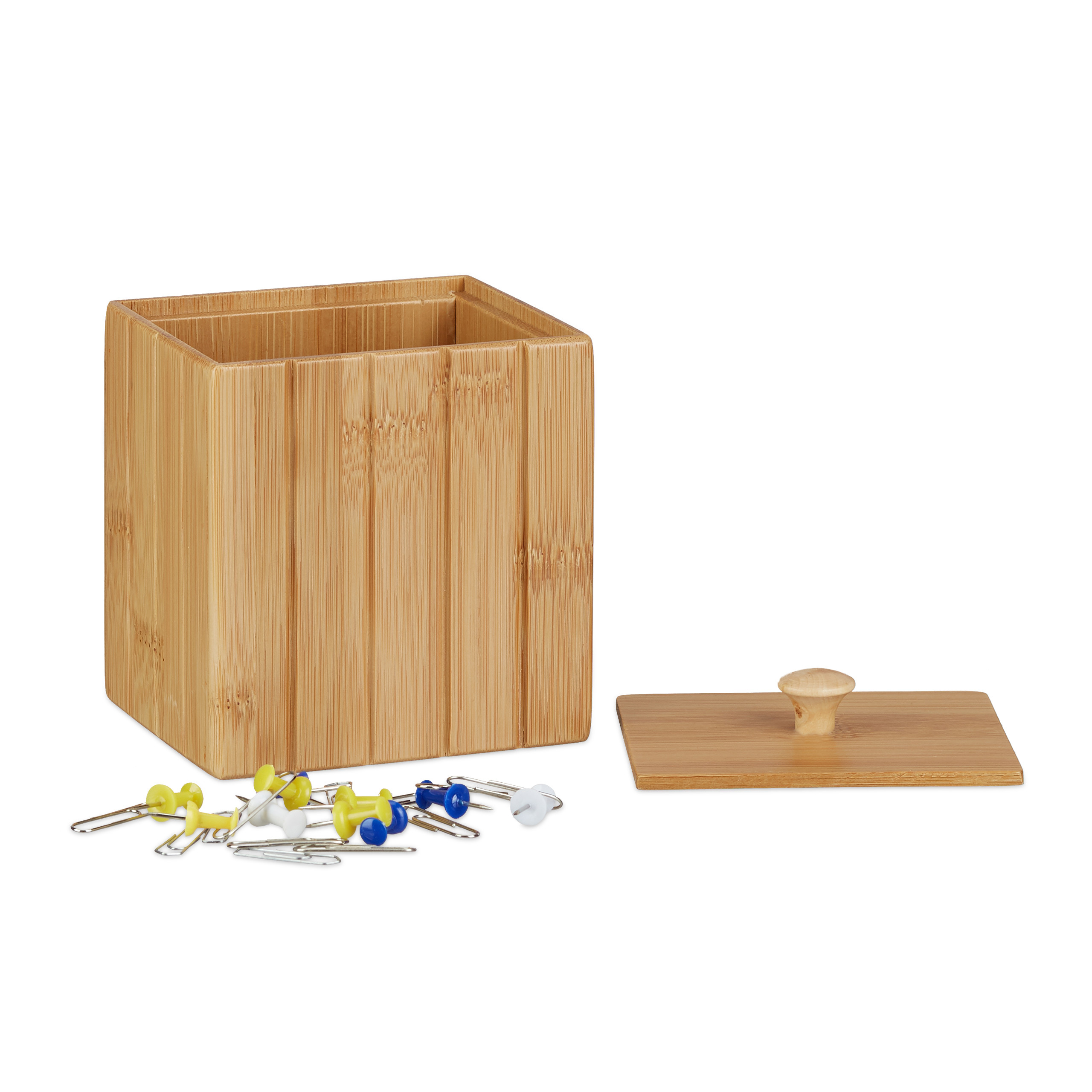 Aufbewahrungsbox mit Deckel, Holzbox klein, Ordnungsbox Bambus