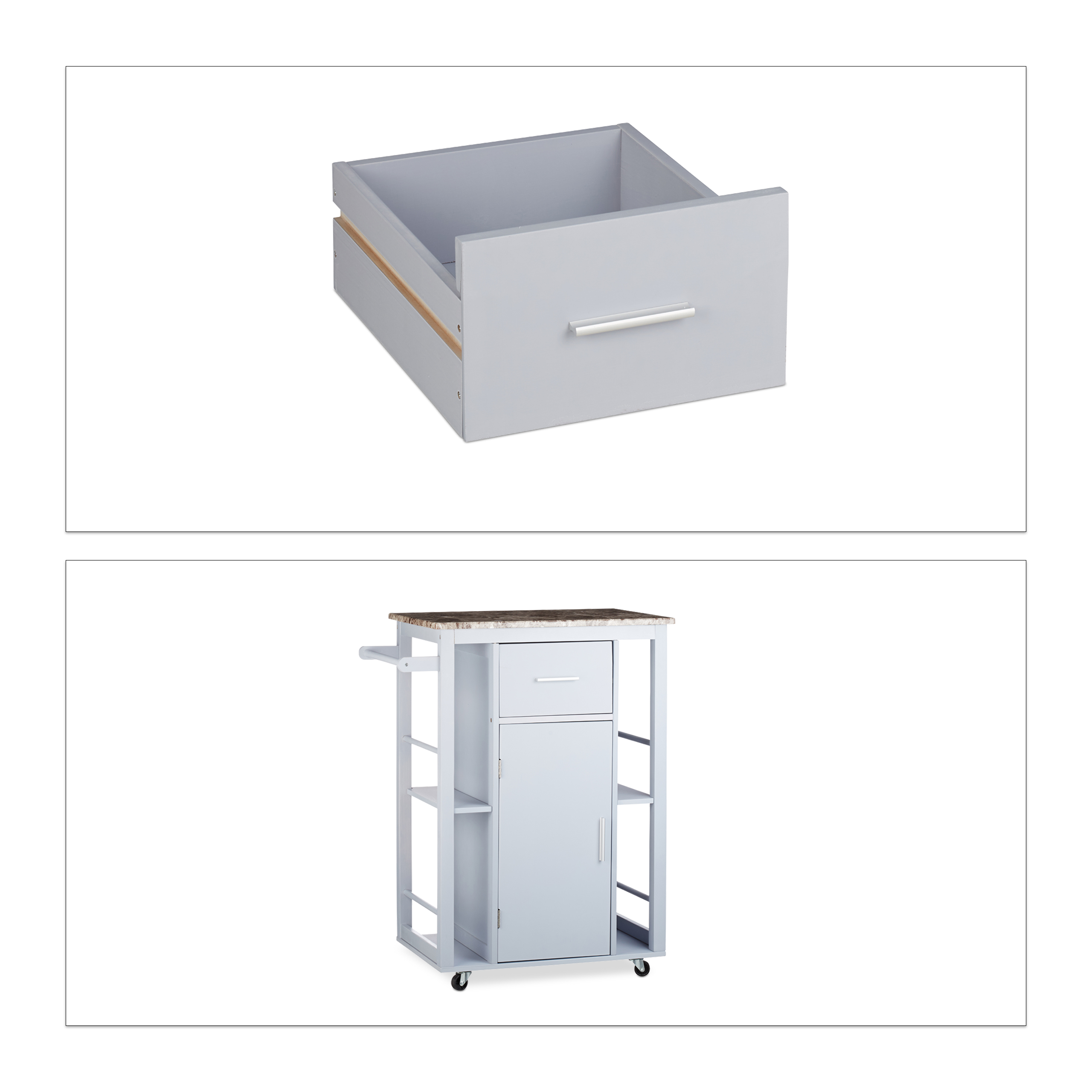 Kuchenwagen Ablagen Rollwagen Schublade Servierwagen Regalwagen Grau Teewagen