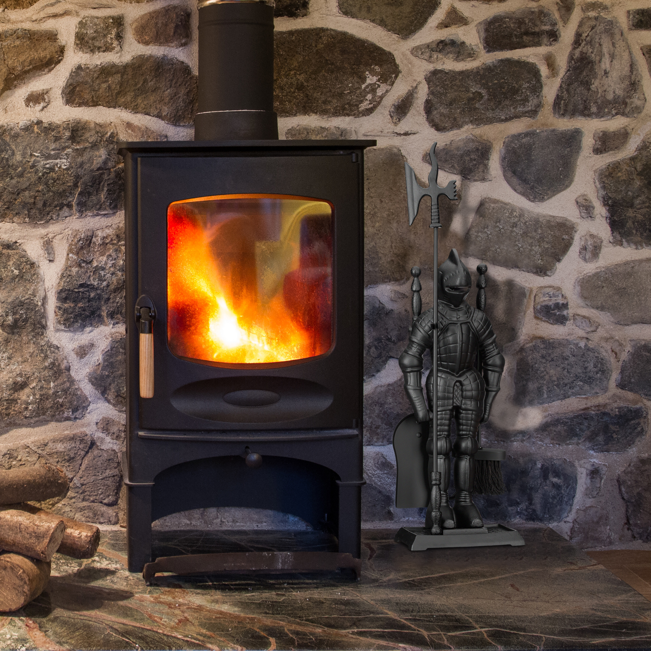Kaminbesteck Ritter Ofenbesteck schwarz Kamingarnitur Gusseisen
