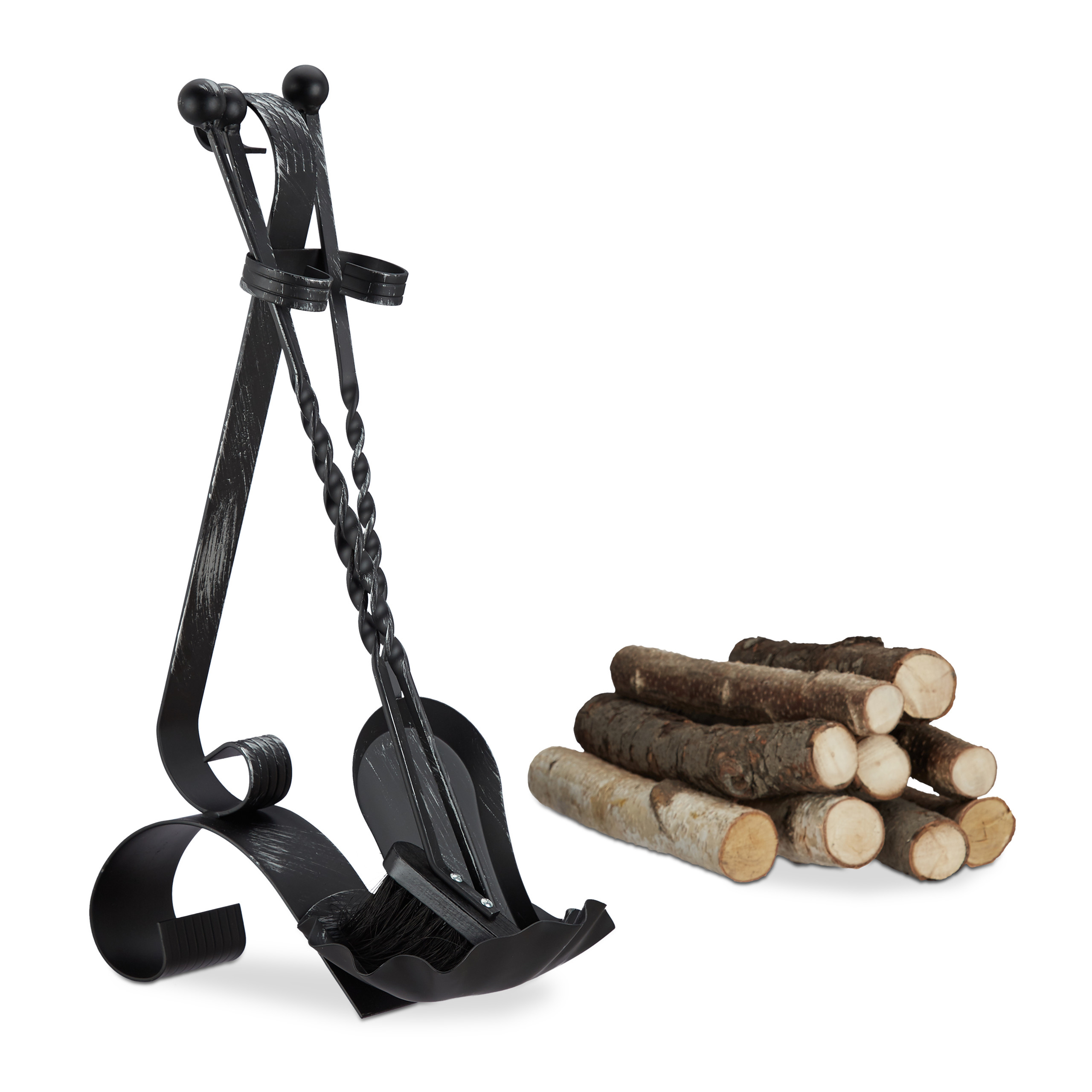 4Piece Steel Fireplace Companion Set, Fire Irons Tools, Black eBay