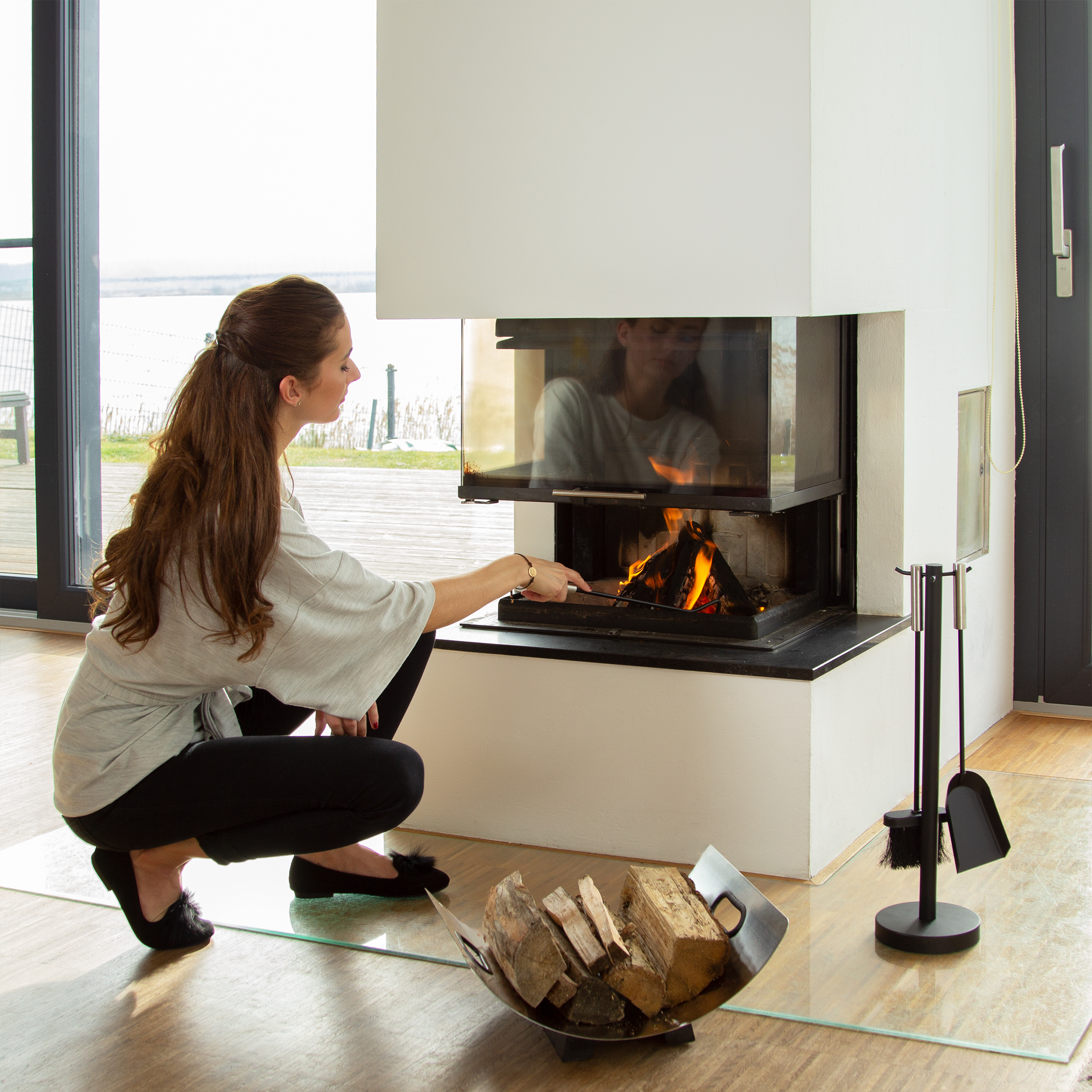 Kaminholzkorb Edelstahl, Feuerholzkorb modern, Brennholzkorb Metall