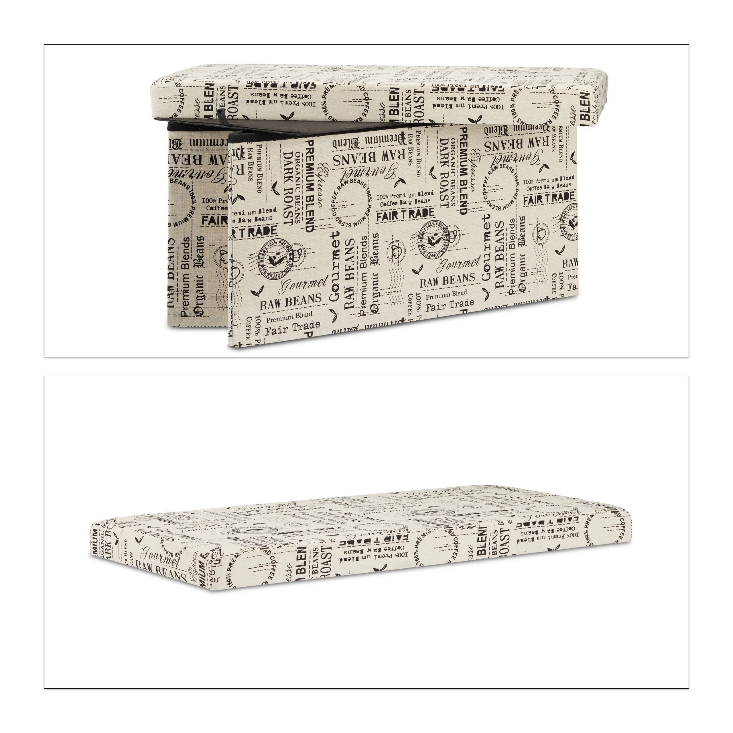 Faltbare Sitzbank, Aufbewahrungstruhe m. Motiv, Ottomane, weiche