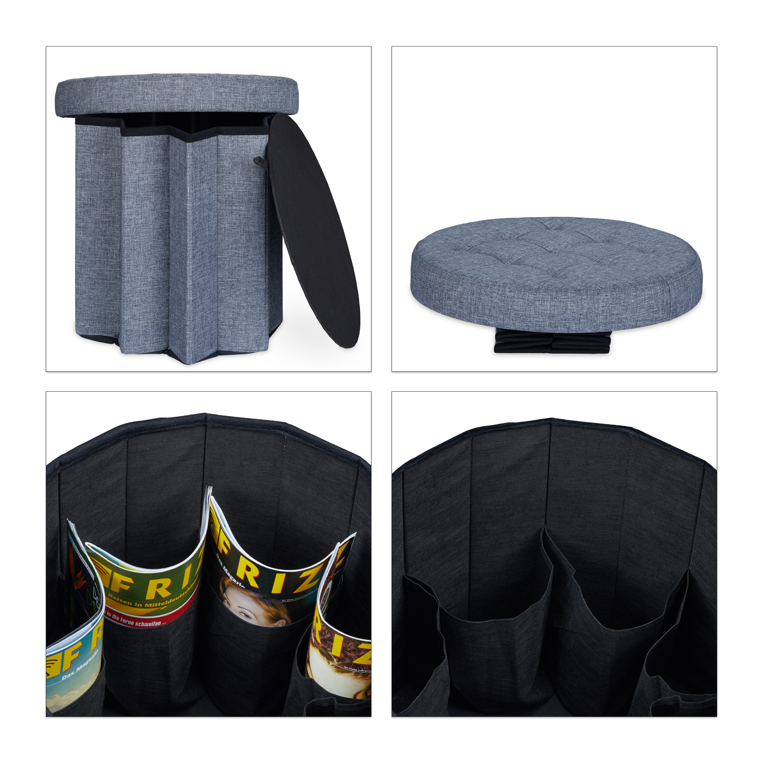 Sitzhocker mit Stauraum Größe L rund Fußhocker Fußablage Polsterhocker