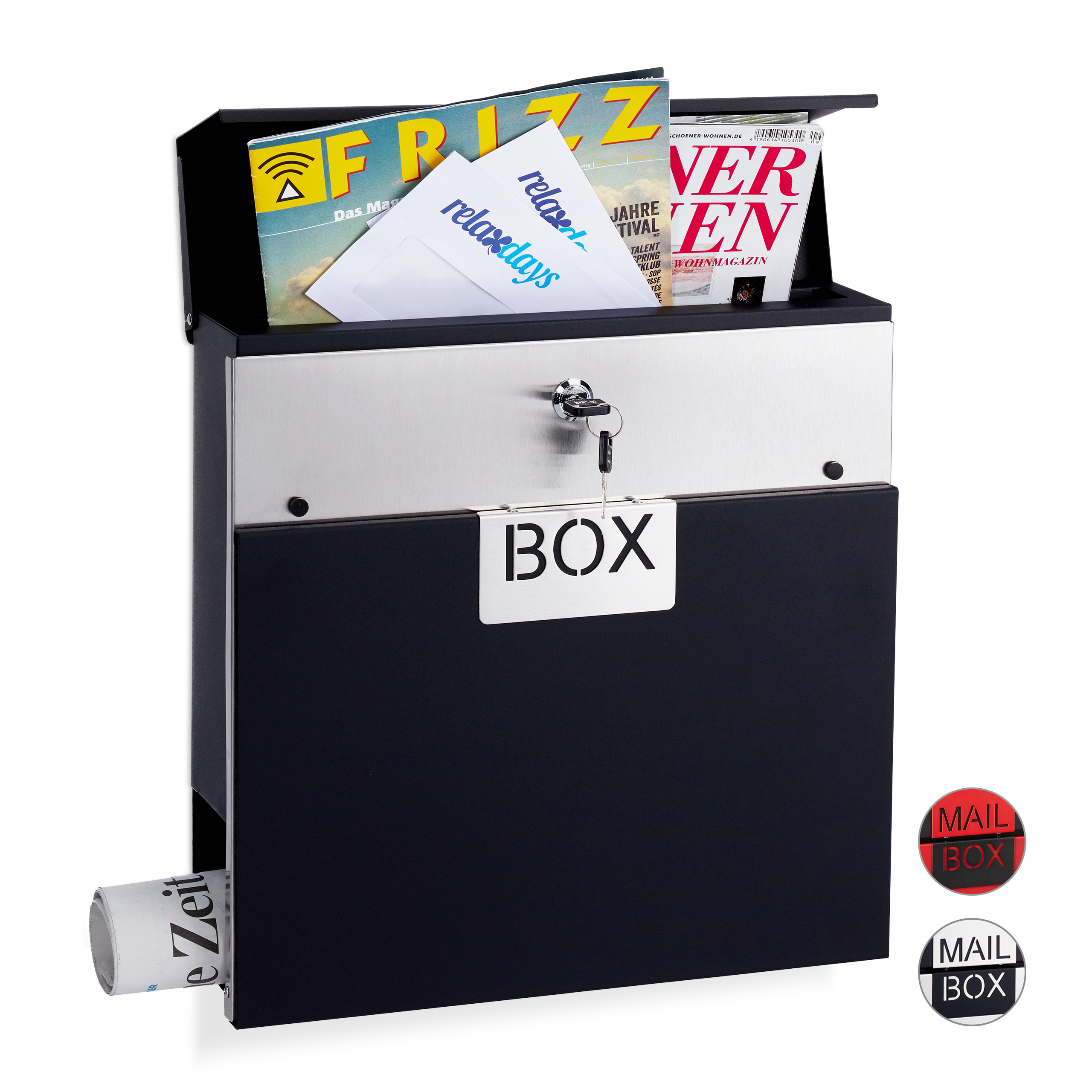 Briefkasten Wandbriefkasten Postkasten Postbox mit Zeitungsfach Brief Silber