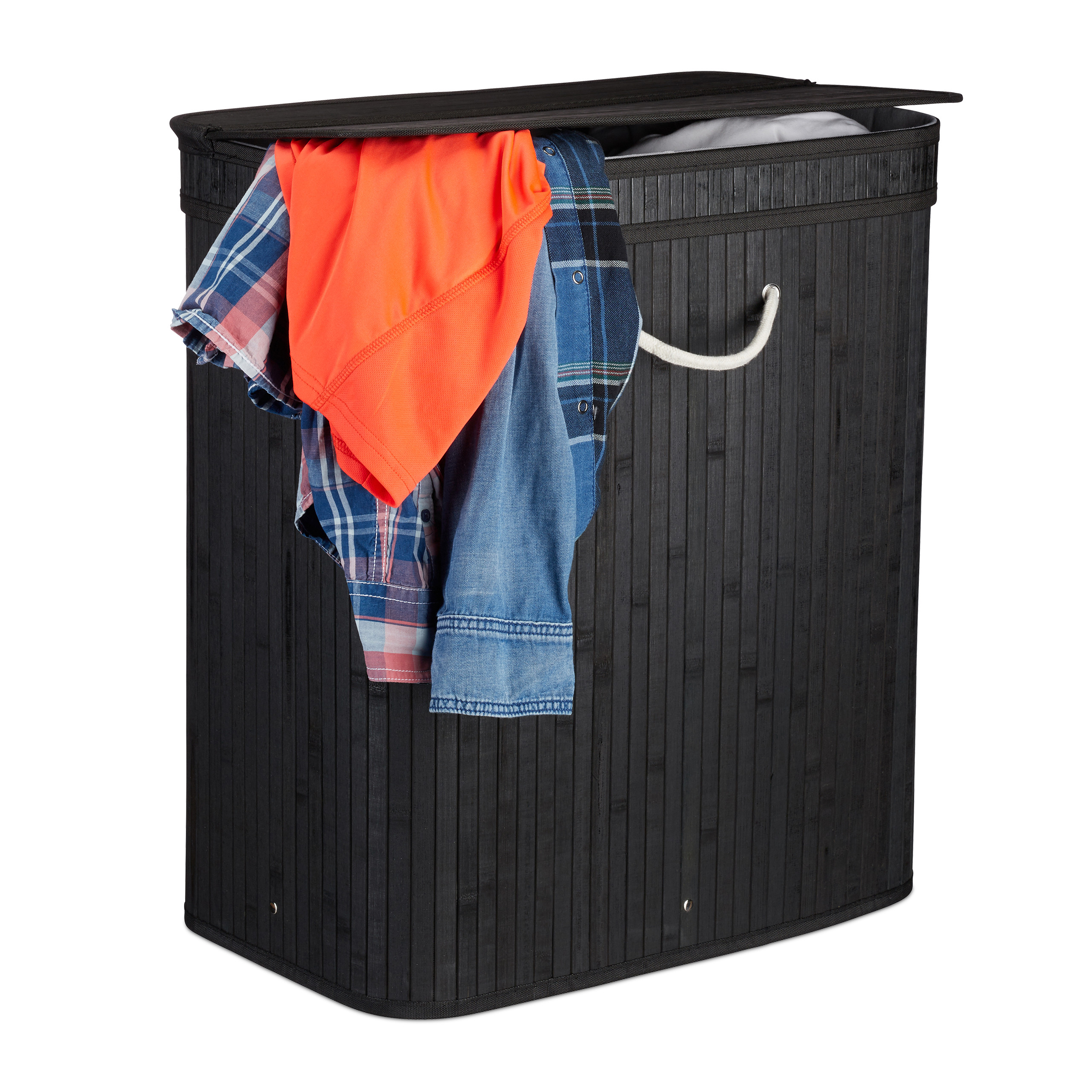 Wäschekorb mit Deckel 2 Fächer Bambus Wäschesammler Wäschetrenner