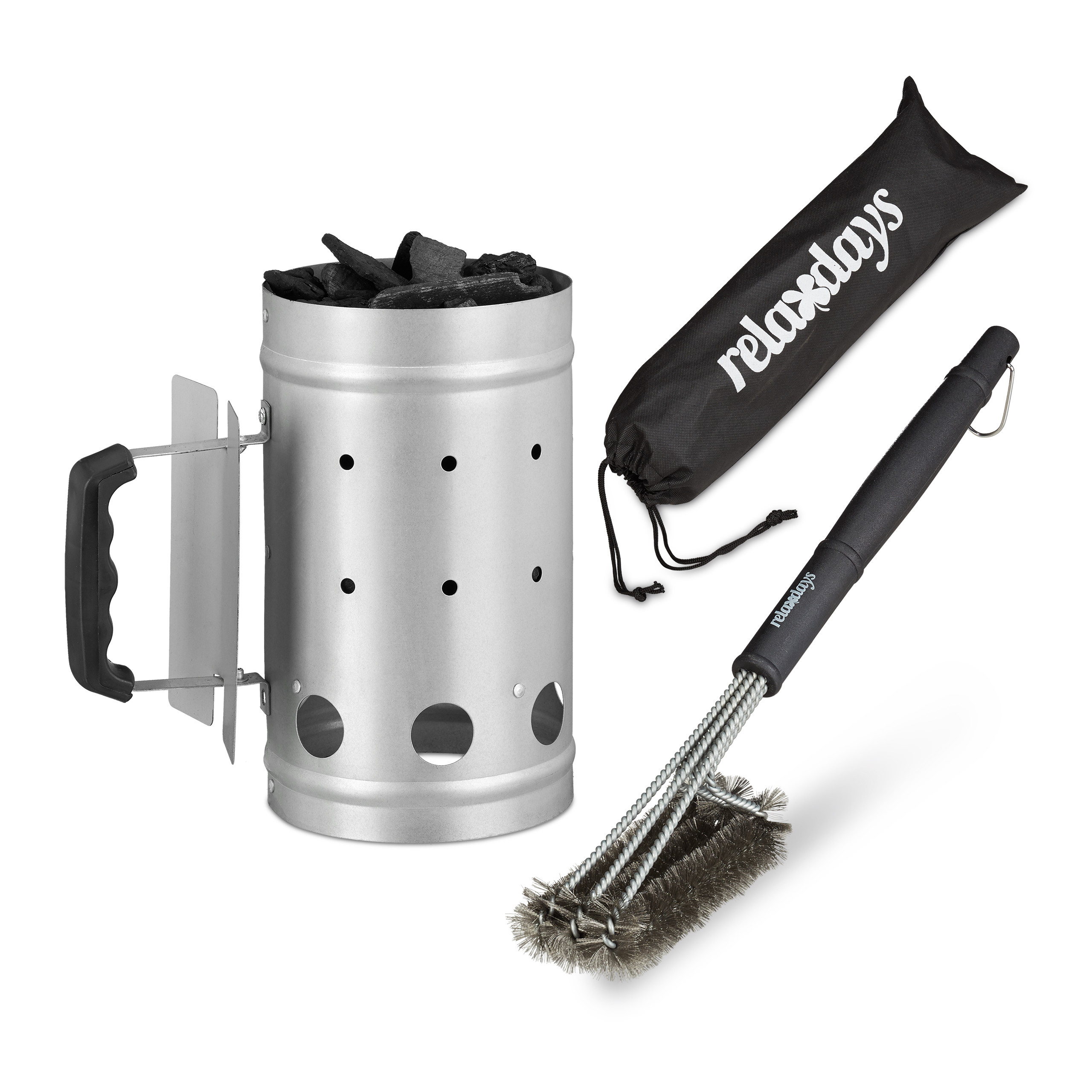 Anzündkamin Grill-Set Grillbürste Edelstahl Drahtbürste 2 tlg Grillanzünder