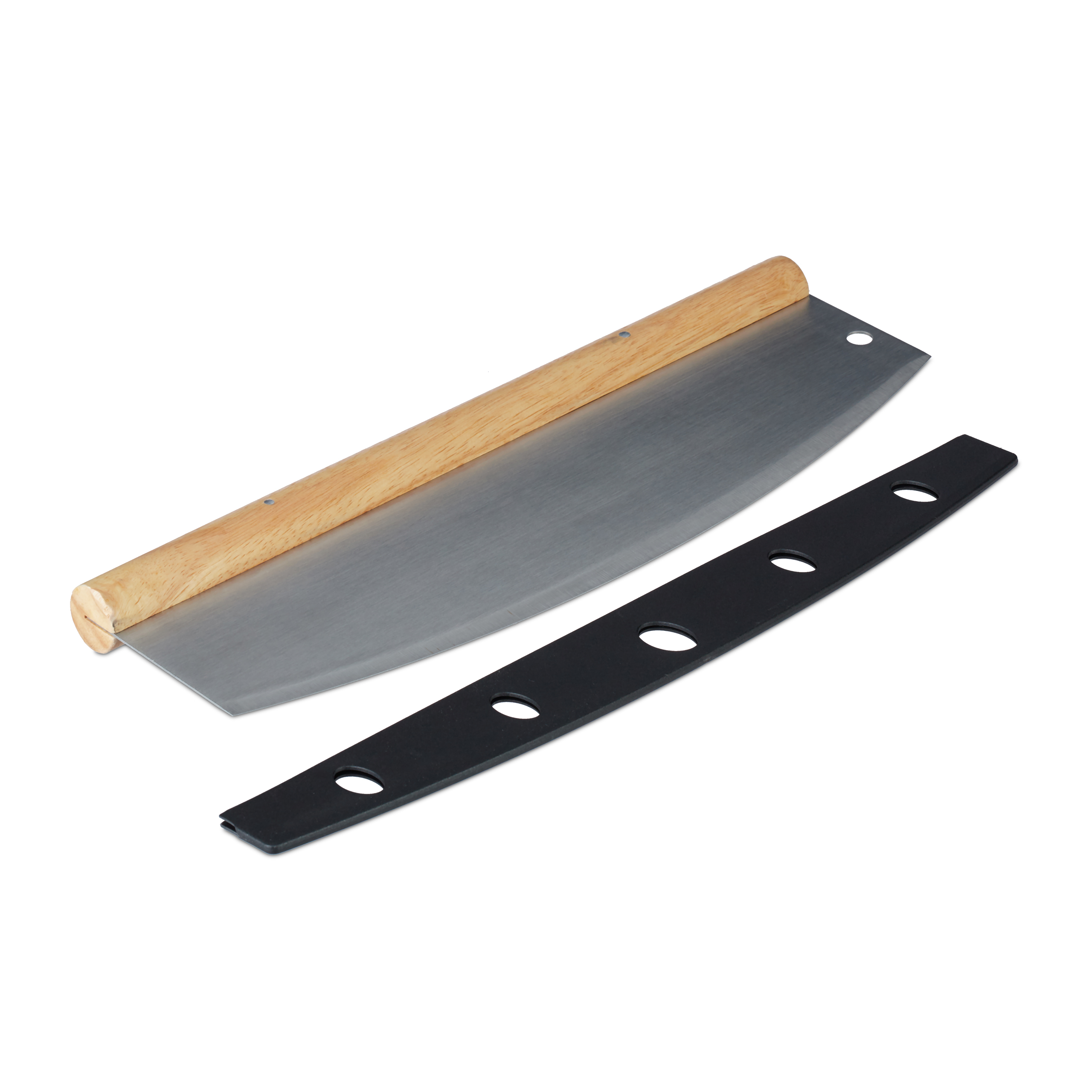 2 x Pizza Wiegemesser Edelstahl Pizzamesser Cutter Pizzaschneider mit Holzgriff