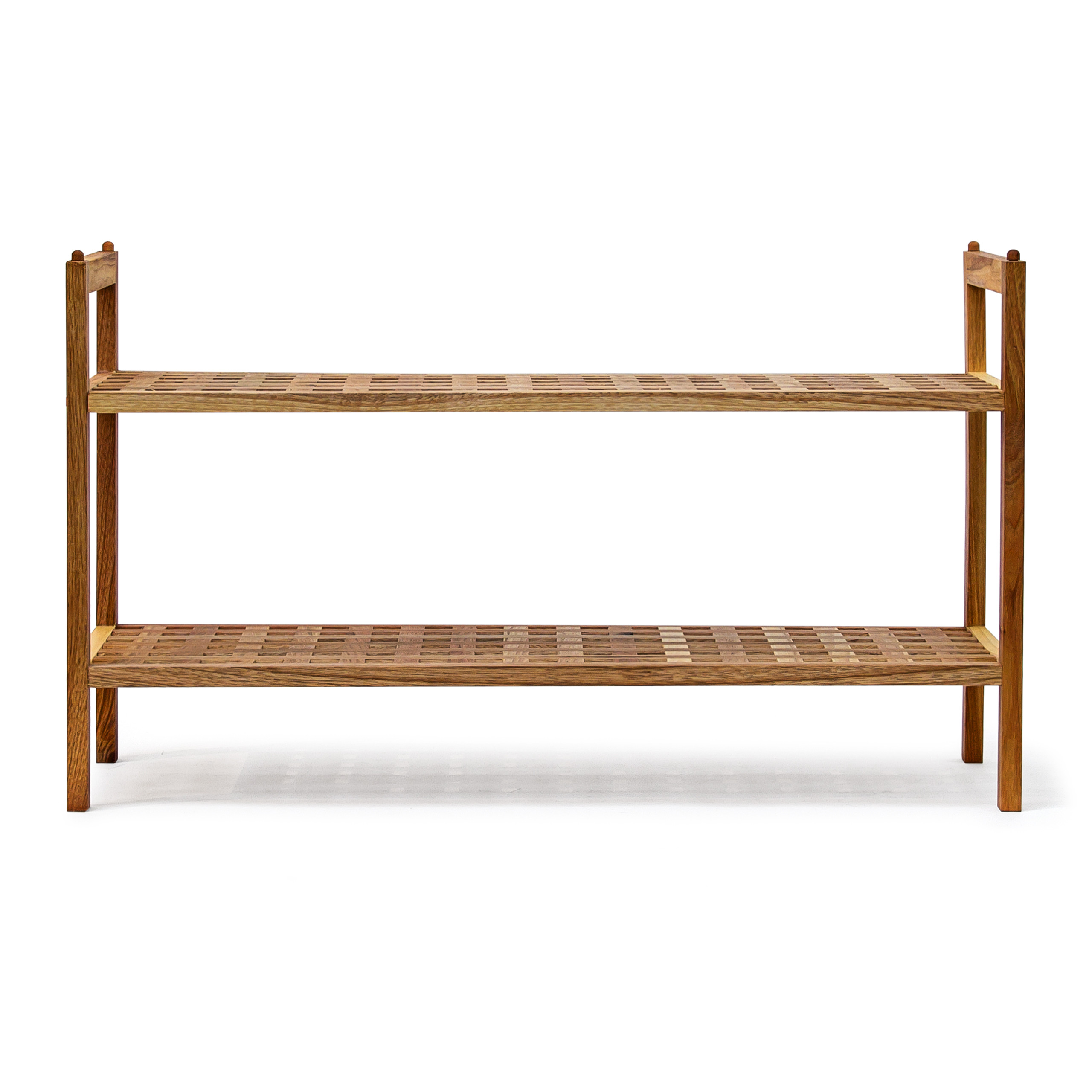 Schuhregal Walnuss stapelbar mit 2 Ablagen Schuhablage Holz