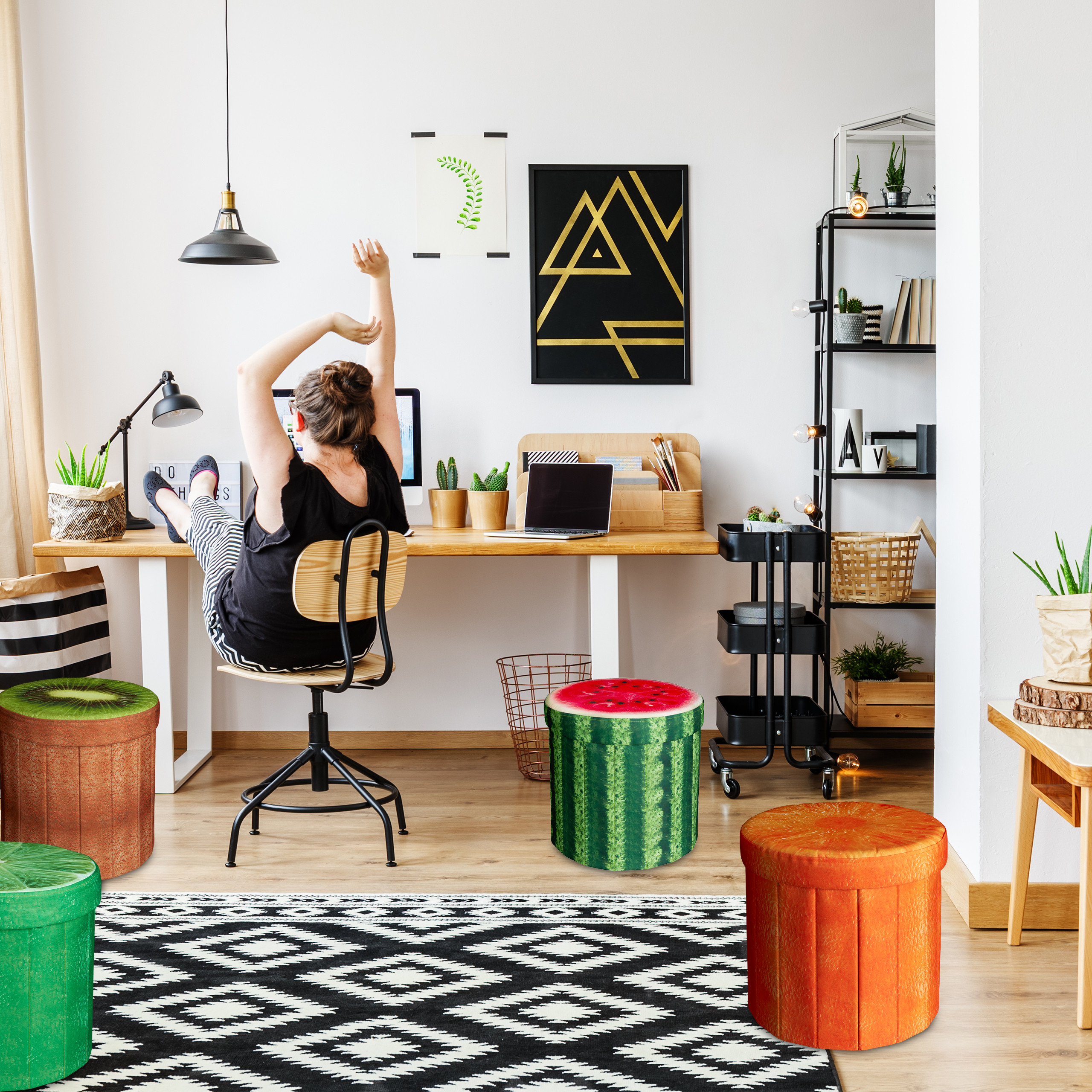 Sitzhocker mit Stauraum Hocker rund Motiv Obst Aufbewahrungsbox