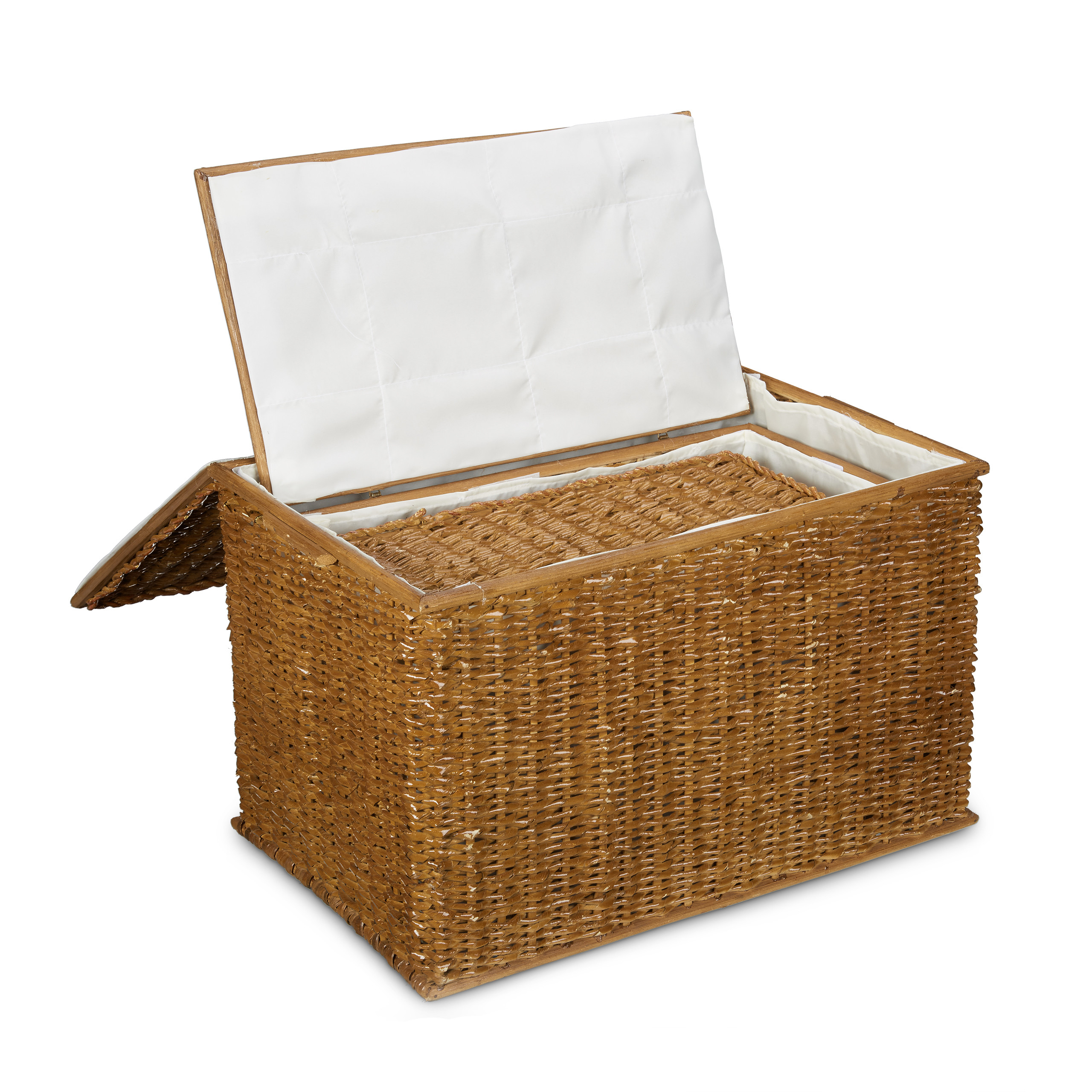 Truhe 3er Set Buri geflochten 71 L Korbtruhe stapelbar Wäschetruhe 3