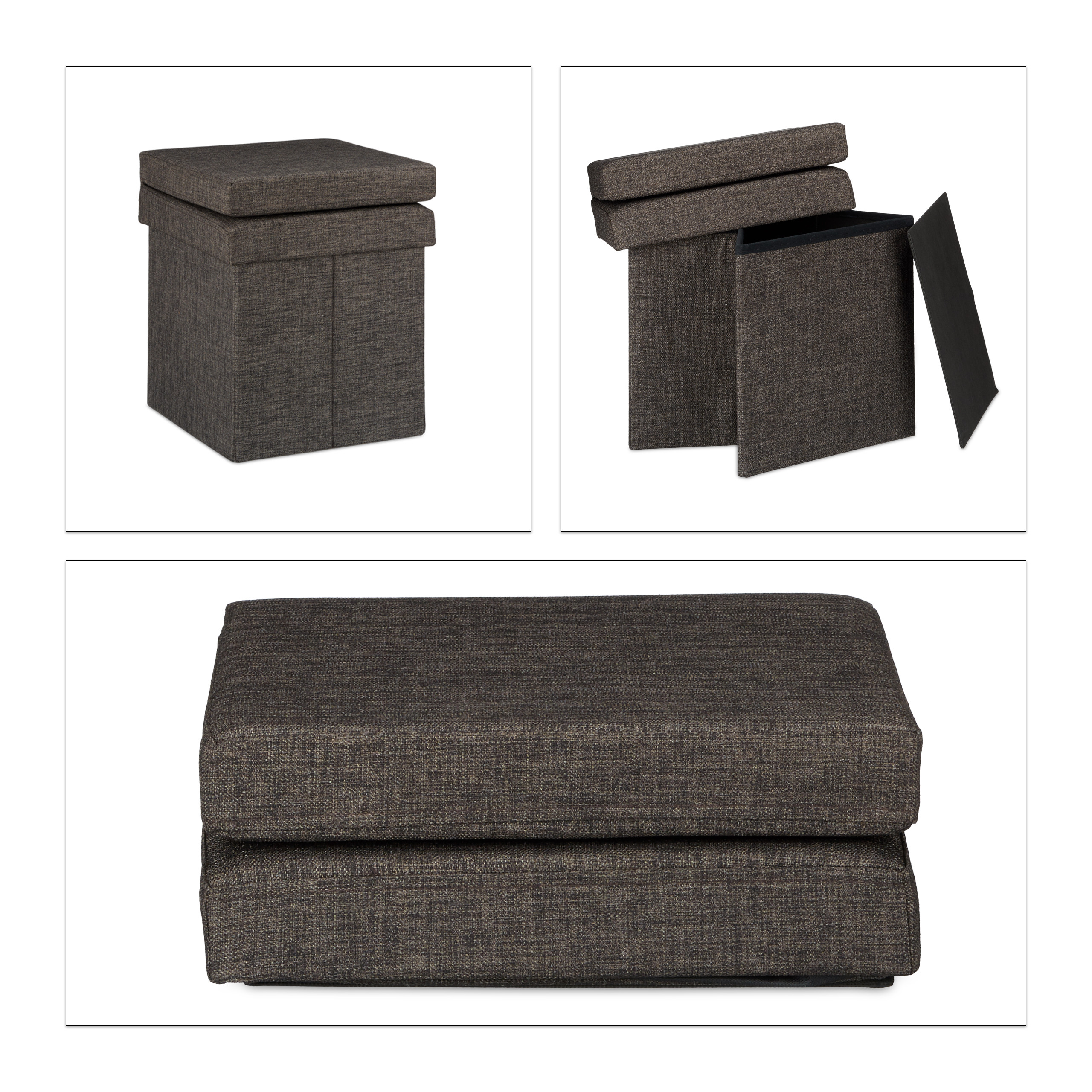 Sitzhocker mit Stauraum faltbar Leinen mit Lehne Sitzcube Sitzwürfel