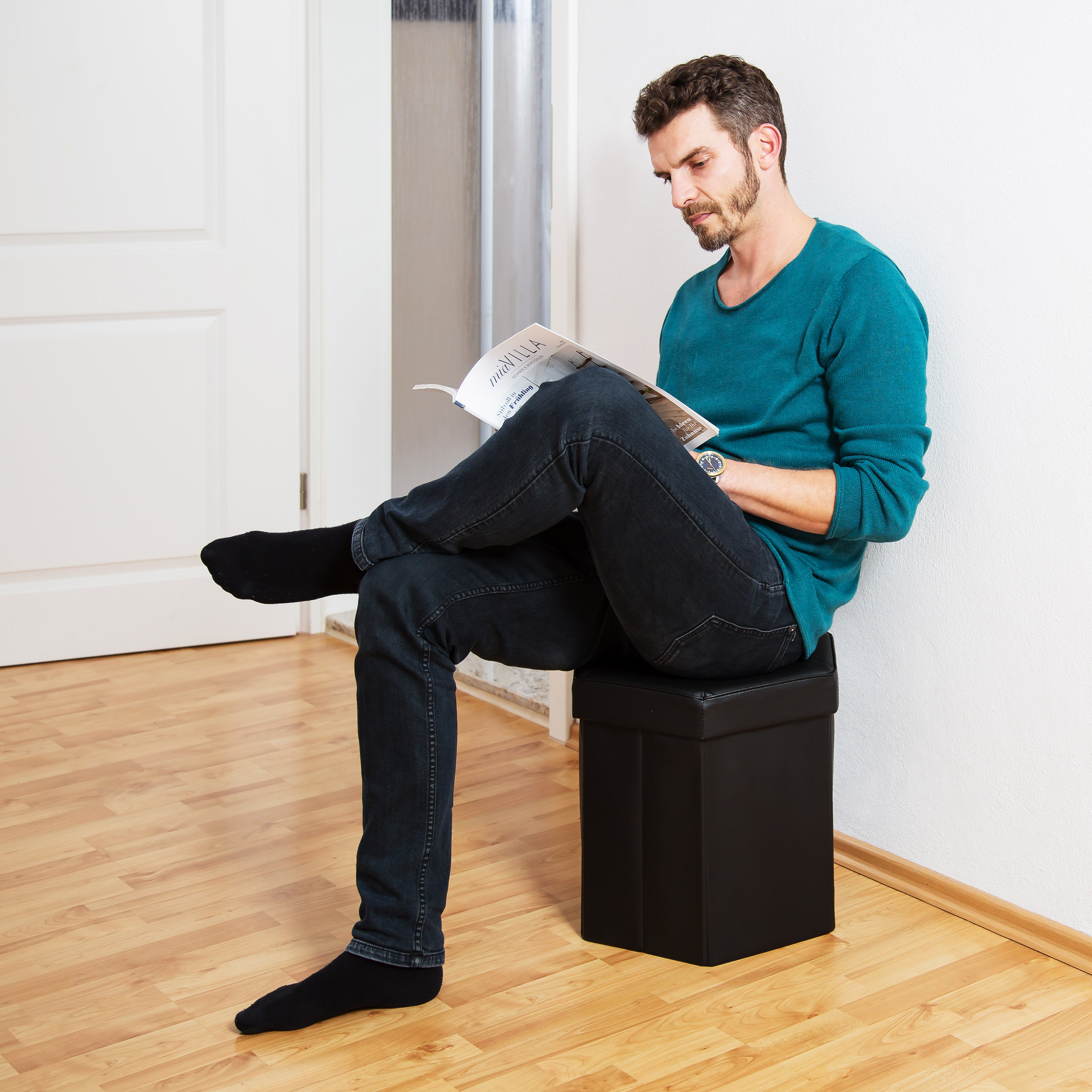 Faltbarer Sitzhocker Kunstleder Sitzwürfel Aufbewahrung Hocker Leder