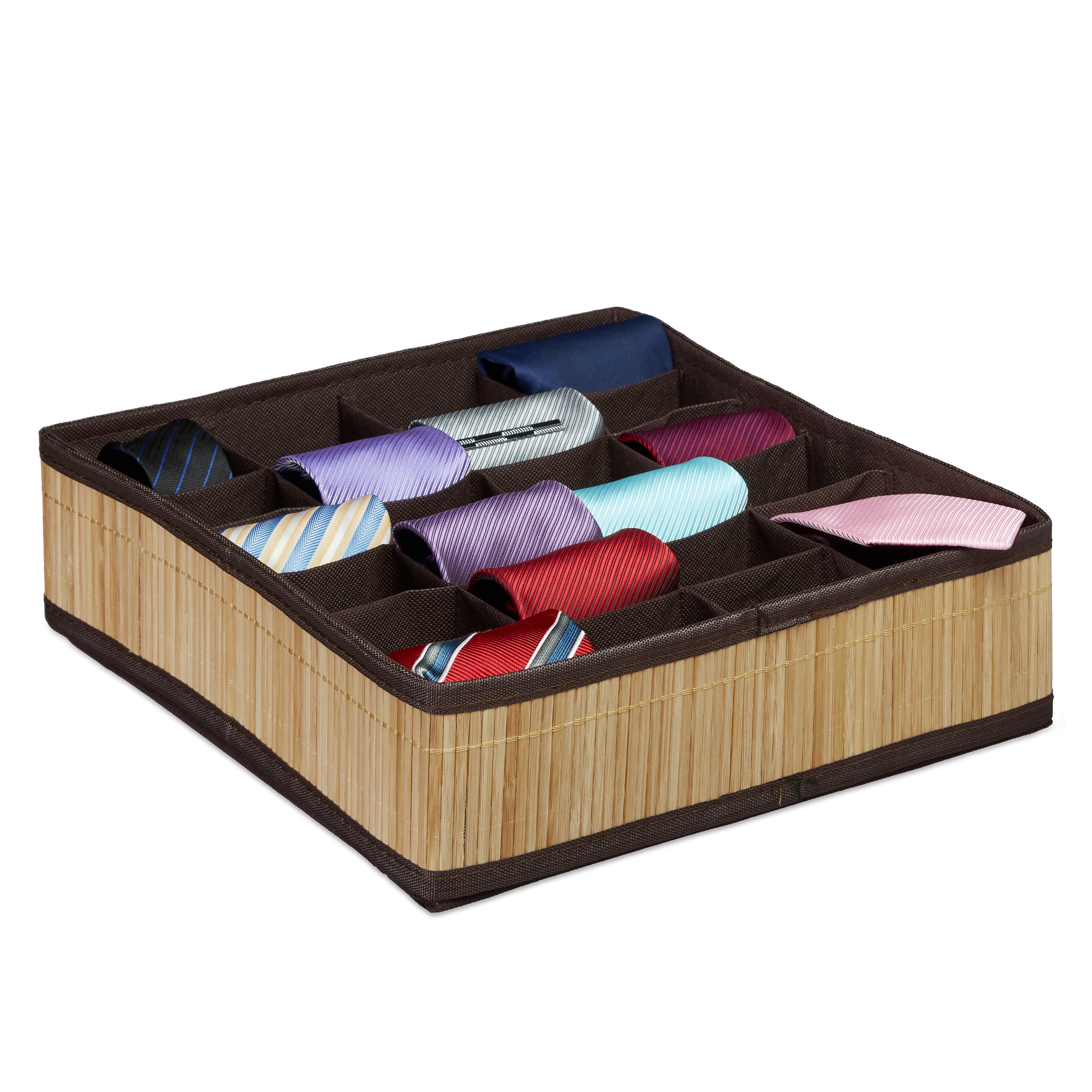 Krawattenbox Bambus-Design, Schubladenorganizer 24 Zellen, Schrankkorb