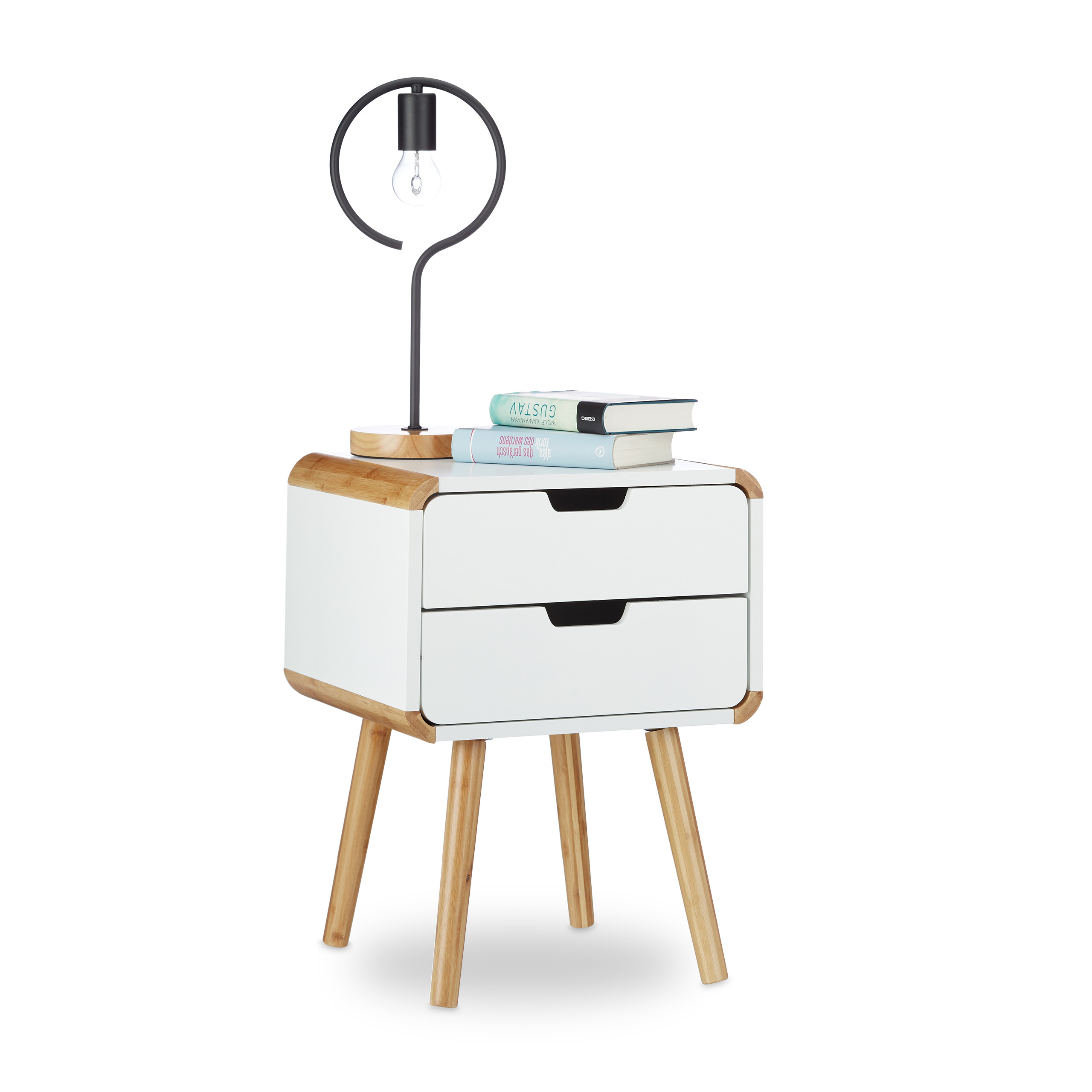 Nachttisch 2 Schubladen, Nachtschrank weiß, Nachtkommode nordisches