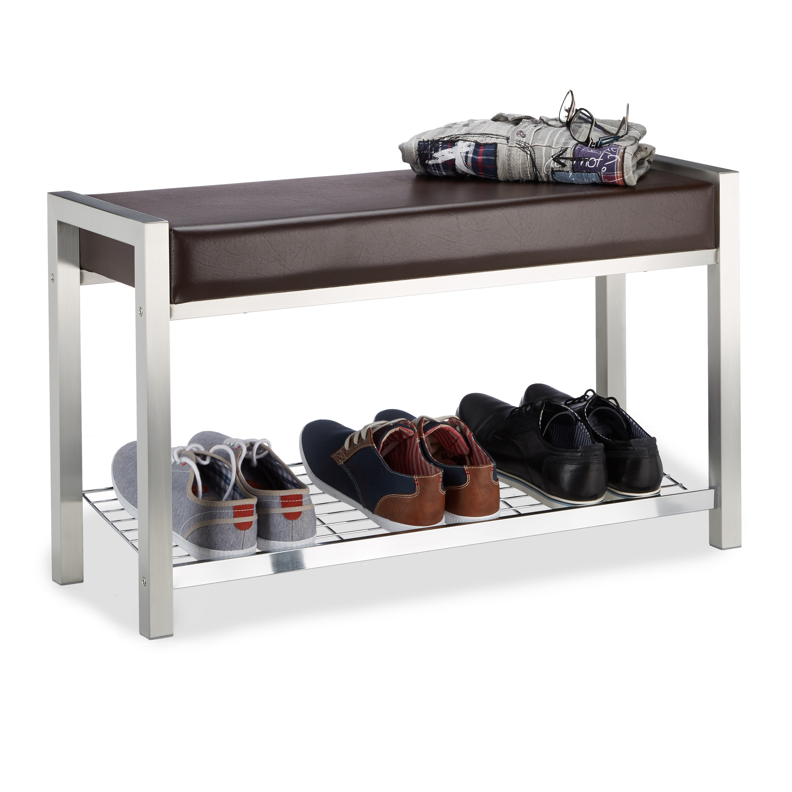 Schuhbank weiß Sitzbank mit Schuhablage Polsterbank Kunstleder