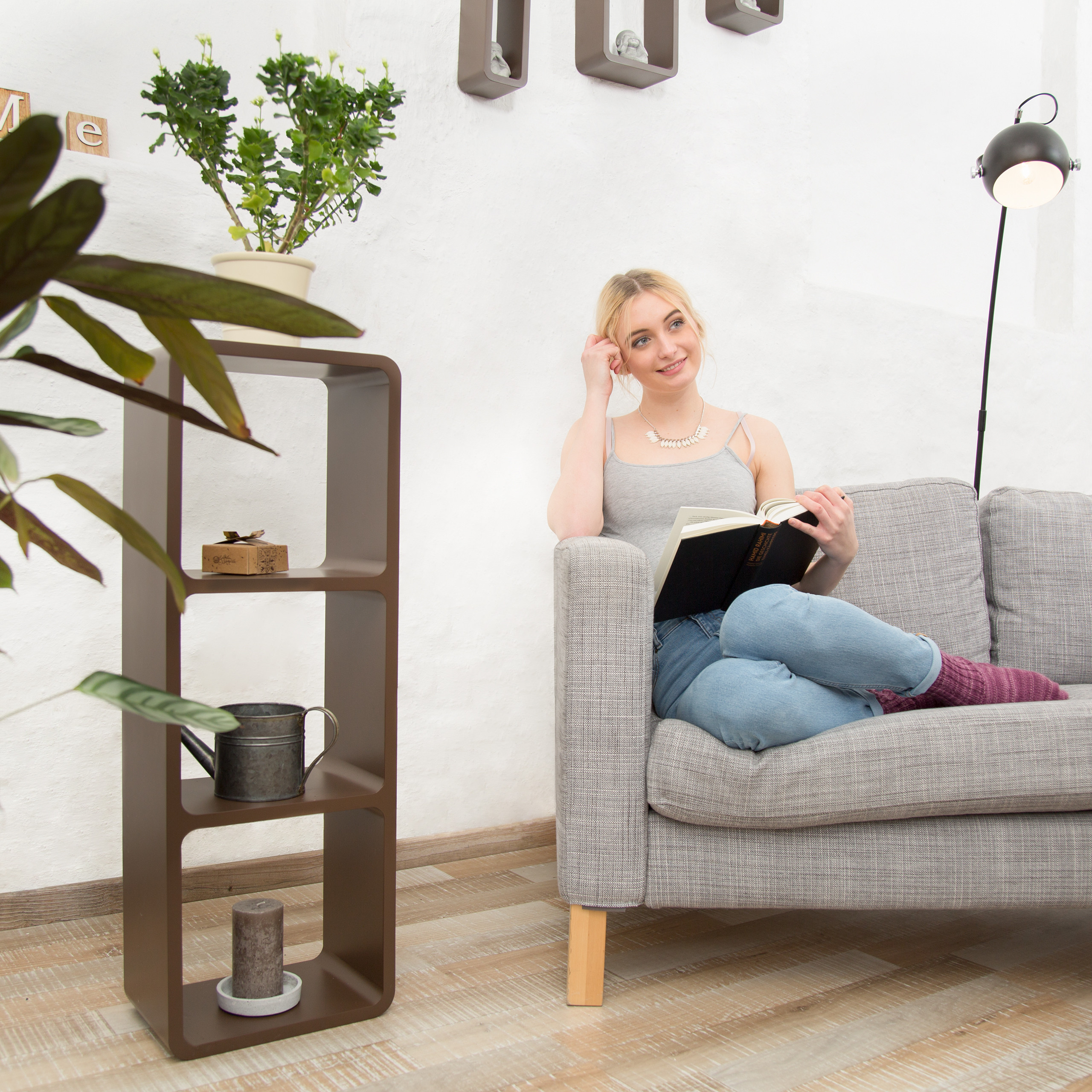 Wandregal mit 3 Fächern, Schweberegal 90 cm, Deko Standregal 3 Etagen