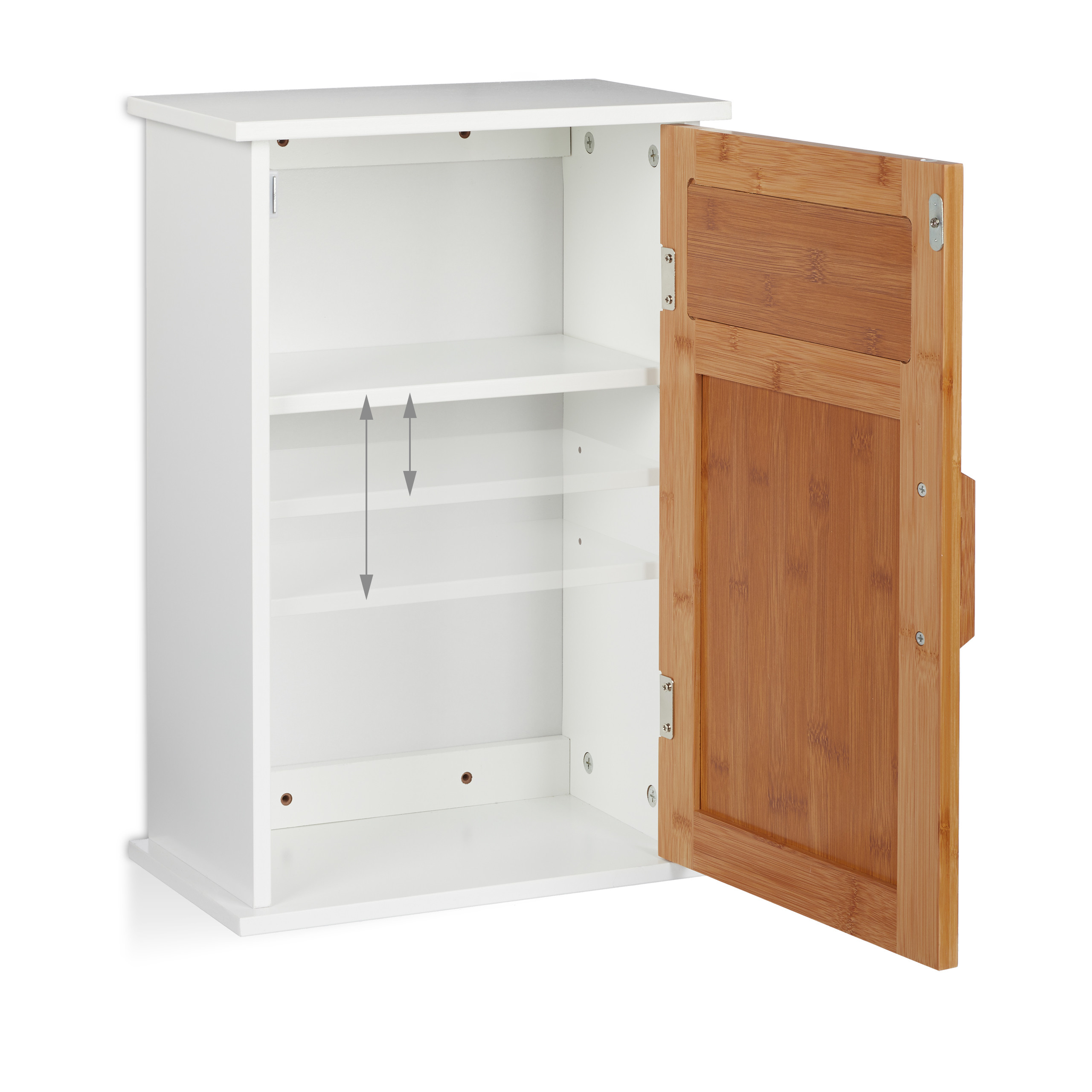 Badhängeschrank weiß Badezimmerschrank Wandschrank hängend Bambus Tür 2