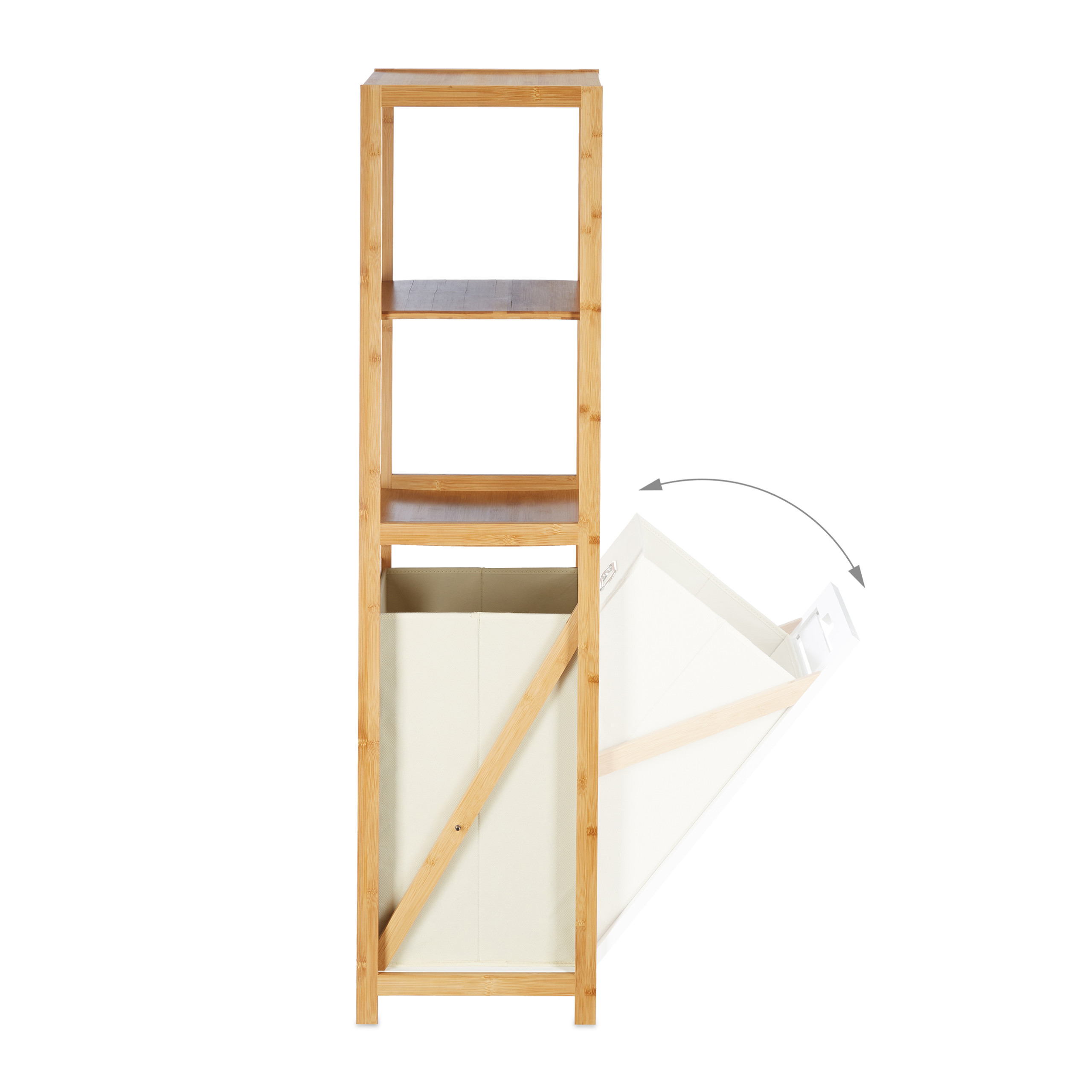 Badregal mit Wäschekorb Bambus, Badezimmerregal, Bambusregal